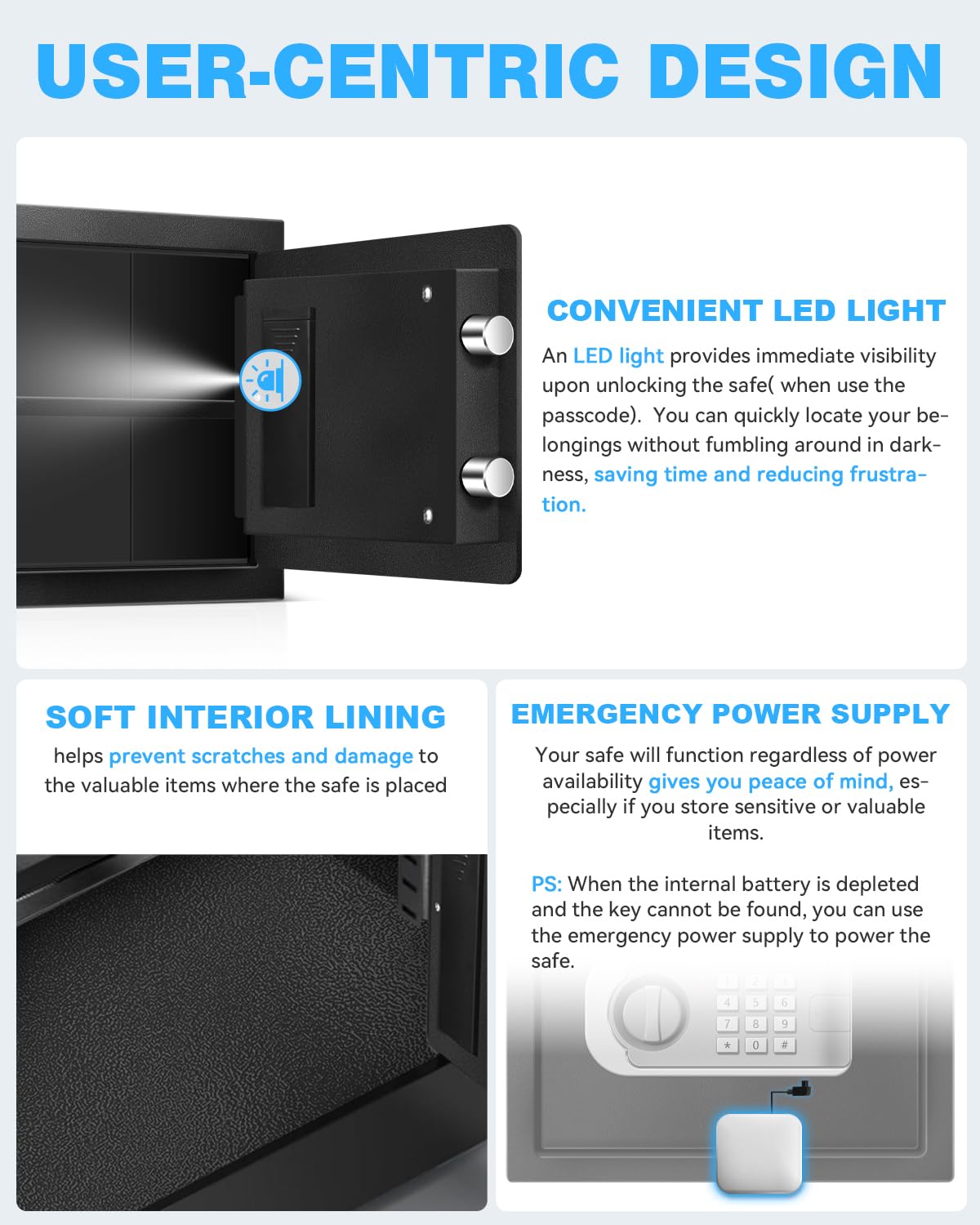 VaultHex Medium Safe Box for Home - 2.0 CuFt Mountable Cabinet with Motion Light & Dual Alarm, Digital Keypad & Override Key, Removable Shelf - Secure Black Storage for Money, Files, and Valuables