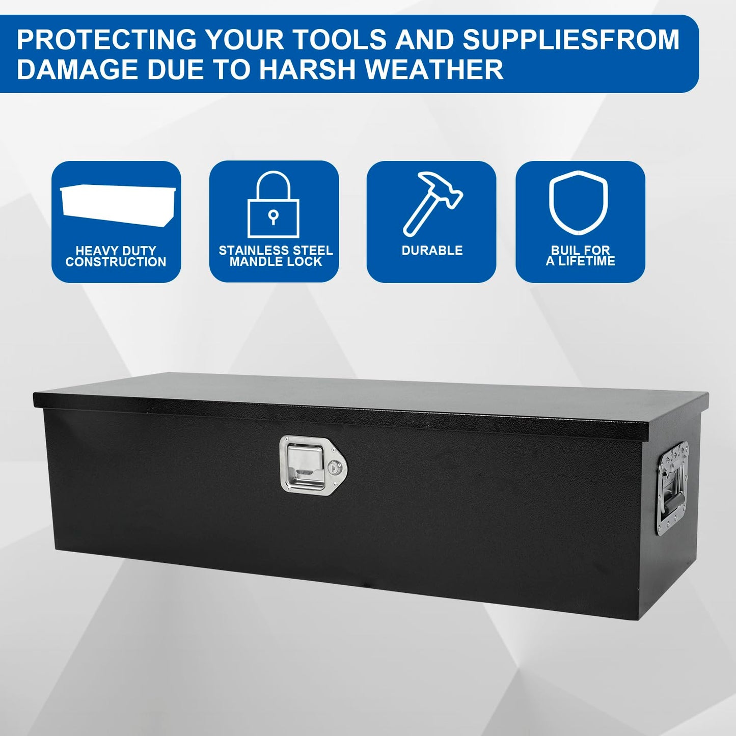 acylph Black Steel Heavy Duty Truck Tool Box Truck Storage Box for Pickup, Waterproof Tool Box Storage Organzer with Latch and Keys,39"x13"x10"