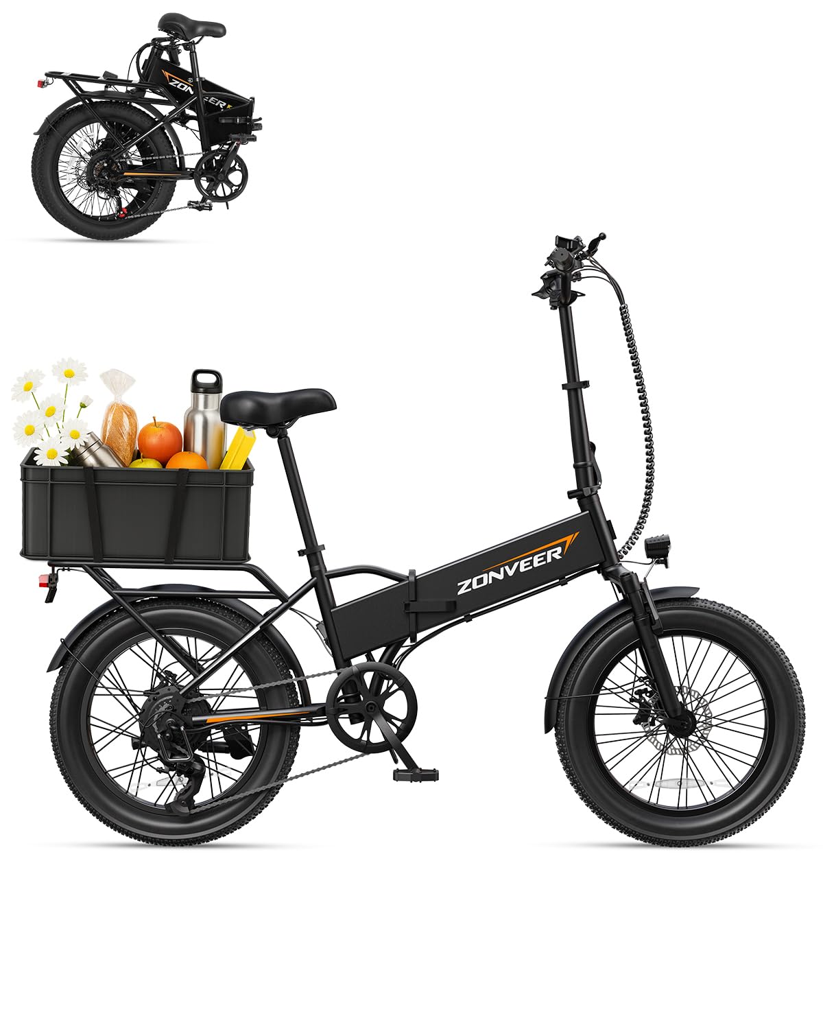 zonveer Folding Electric Bike, 48V 10.4AH Large Removable Battery E Bike, 28 MPH, 50 Miles Max Range, 20" Fat Tire Electric Bike for Adults, Adult Electric Bicycles for Commute