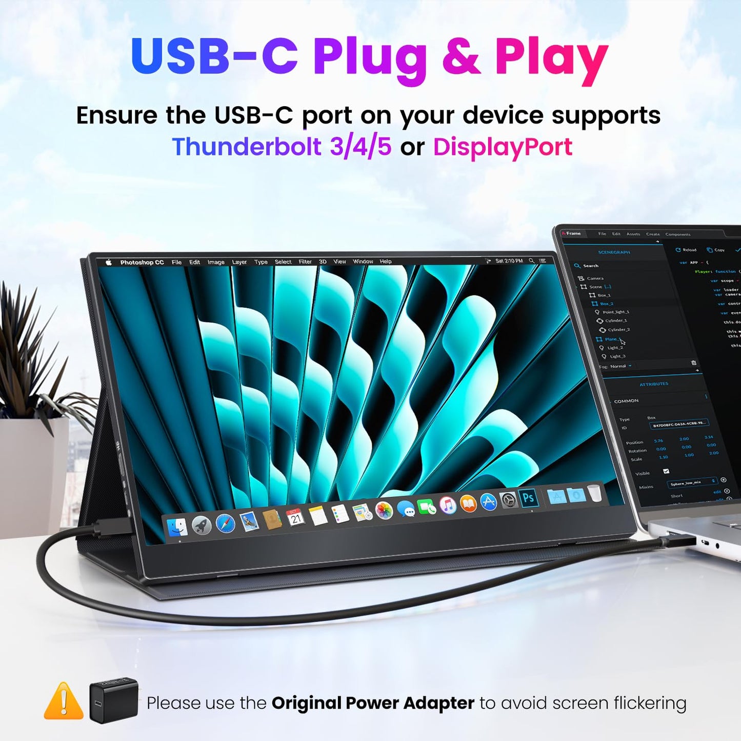 Upperizon Portable Monitor 15.6 inch 4K UHD 3840X2160 100% sRGB 60Hz HDR HDMI USB-C Travel Monitor for Laptop MacBook PC Surface PS5 Xbox, External Display with Full Cover & Speakers, VESA Compatible