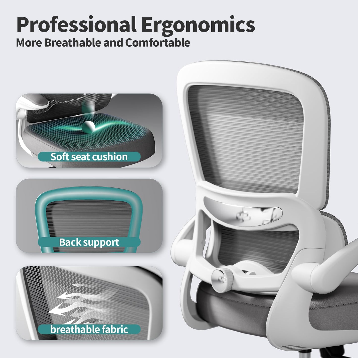 TRALT Office Chair - Ergonomic Desk Chair with Adjustable Lumbar Support, Mesh Computer Chair, Executive Chairs for Home Office Comfortable Lumbar Support (White)