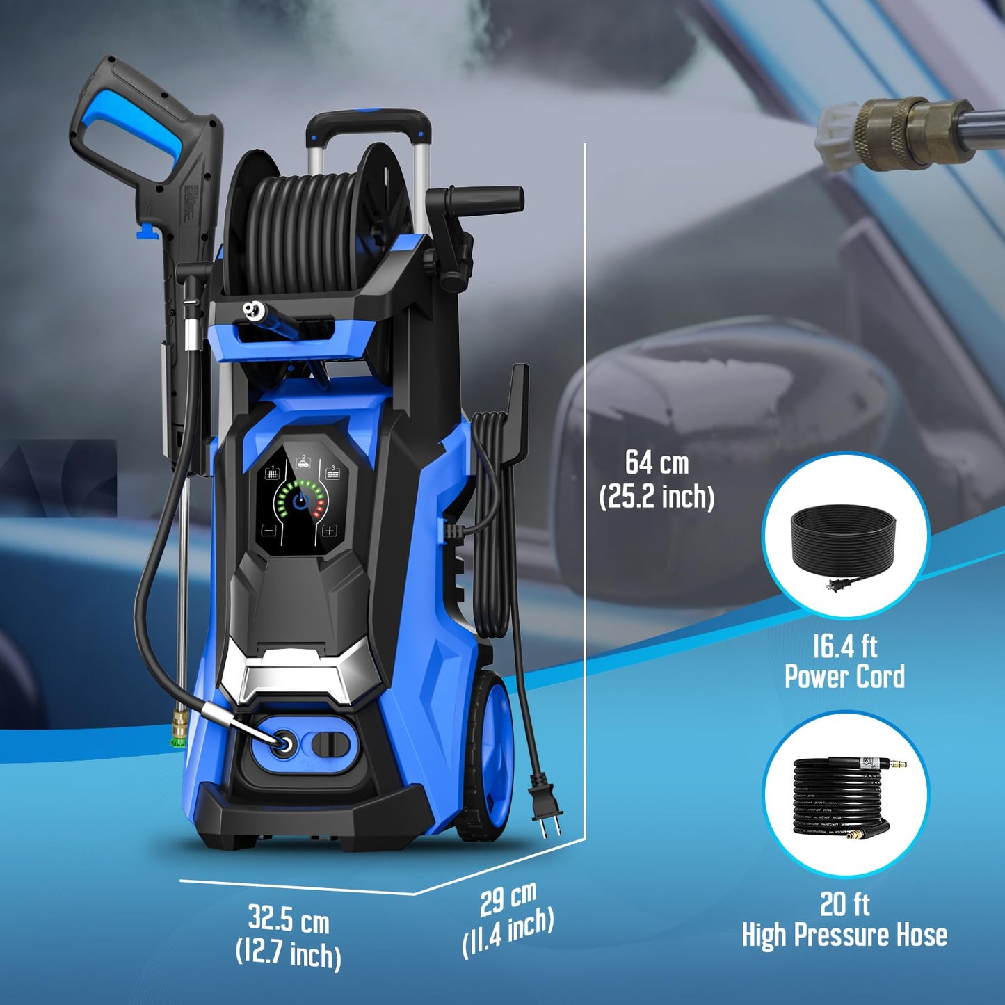 Pressure Washer 5000PSI-Max 3.5GPM Touch Screen Adjustable Pressure Power Washer with 4 Quick Connect Nozzles,Inlet Hose & Filter, Foam Cannon for Cars/Fences/Driveways Cleaning