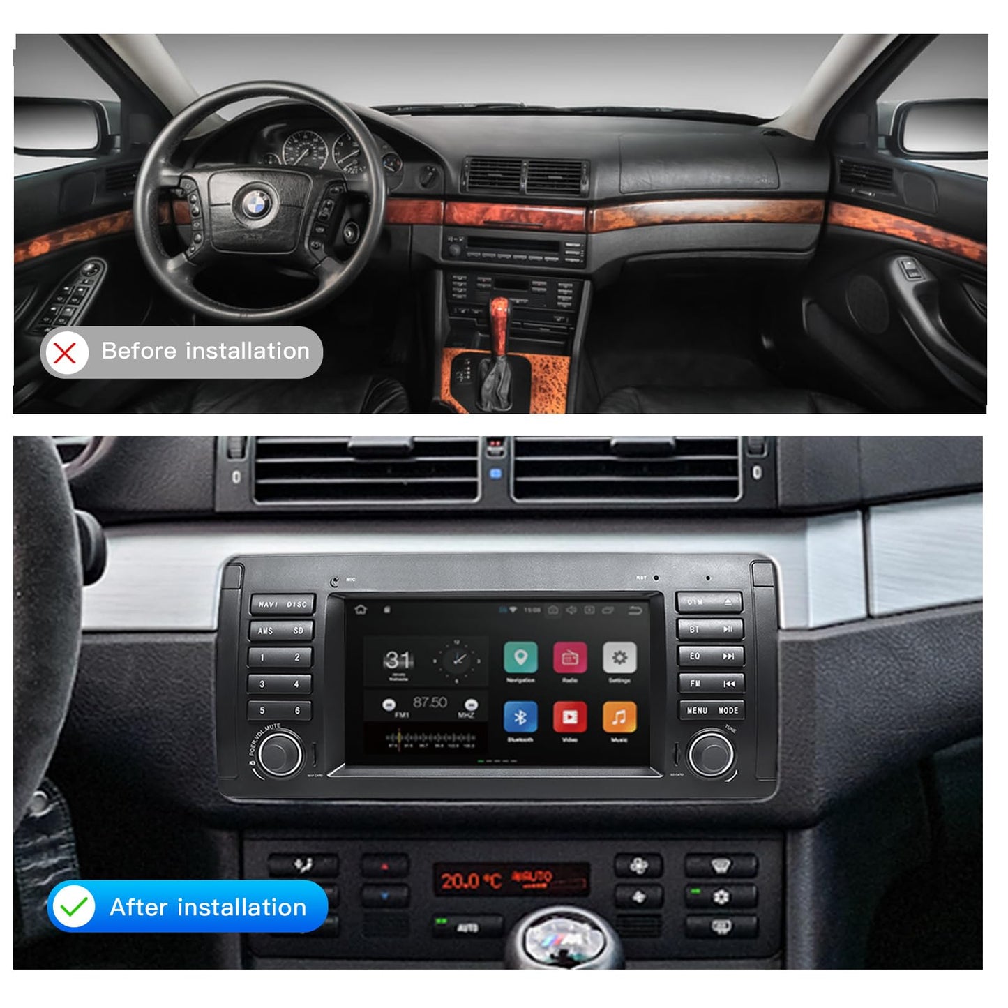 Uckazy 7'' 2+64G Car Radio for BMW 5 Series 1995-2002 Android 13 Wireless CarPlay Android Auto Car Stereo,Touchscreen Navigation with Bluetooth, AM/FM, SWC, WiFi, E39A13