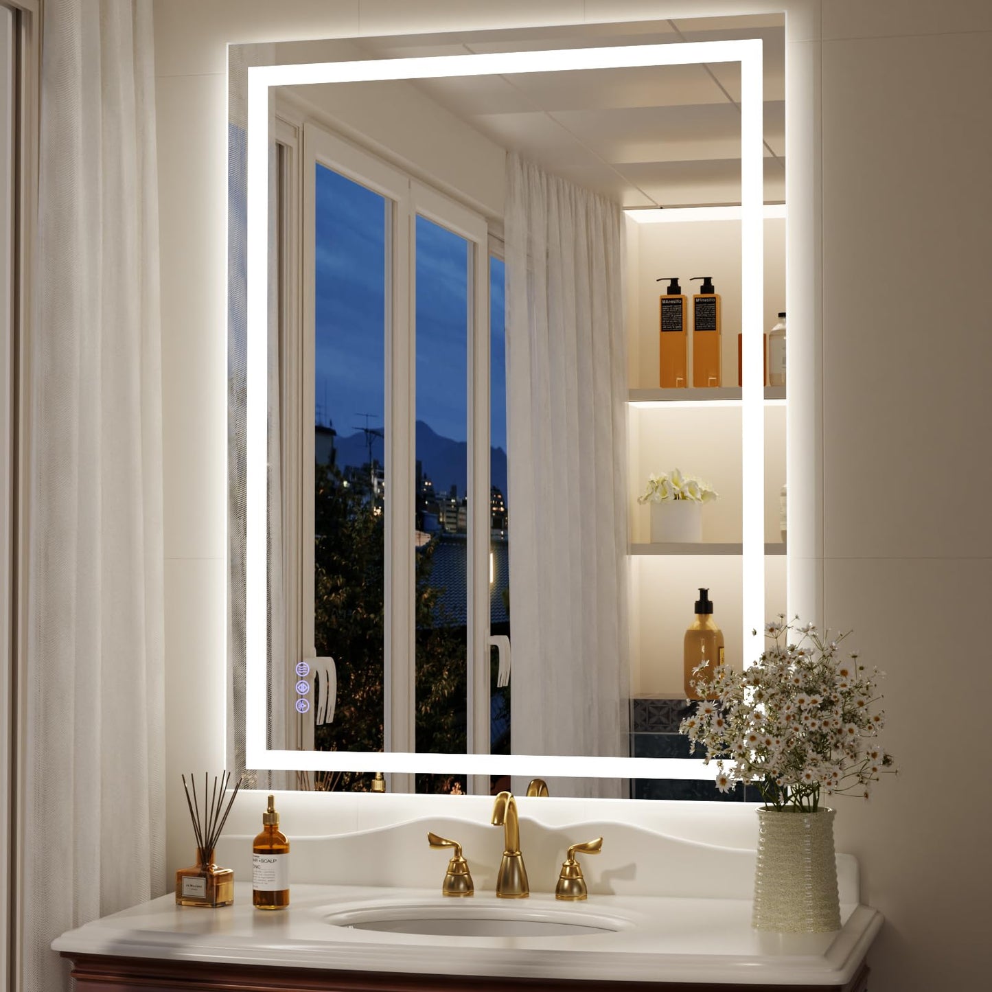 VETROVUE 36"x30" Smart LED Bathroom Mirror - Dimmable Brightness, Backlit & Frontlit Lighting, 3 Color Modes, Anti-Fog, Memory Function, Wall Mounted Lighted Vanity Makeup Mirror