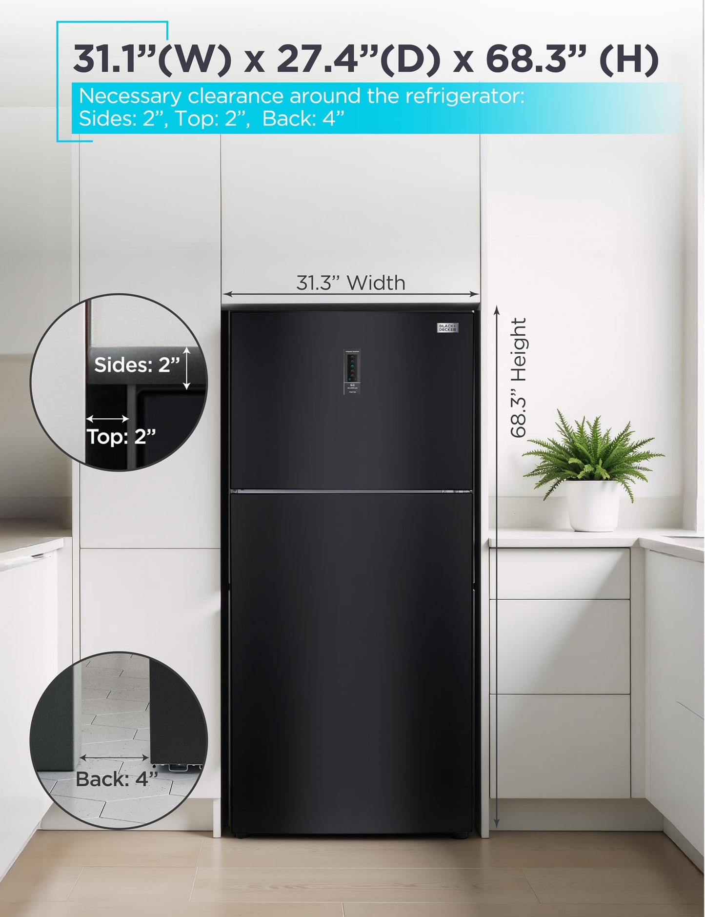 BLACK+DECKER 16.4 Cu. Ft. Top Mount Refrigerator with Freezer, 2 Door Fridge with Separate Temperature Controls, Auto Defrost, Full Size Kitchen Appliance For Homes and Apartments, BR1640KB, Black