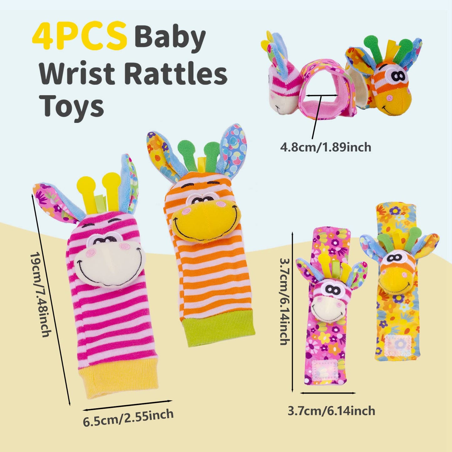 Wrist Rattle Foot Finder Socks Set for Baby Arm Hand Rattle Feet Leg Ankle Socks Newborn Soft Sensory Toys Baby Socks Newborn Rattles Toys Easter Gifts 0-3 6-12 Months Infant Girl Boy