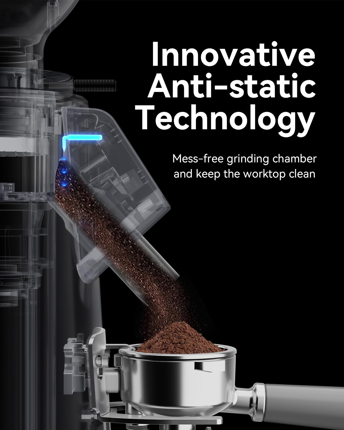 MOKKOM Professional 64mm Plated Flat Burr Coffee Grinder with 100 Grind Settings, All-Metal Stainless Steel Body, Coffee Bean Grinder with Adjustable Electronic Timer, Anti-Static, LED Display