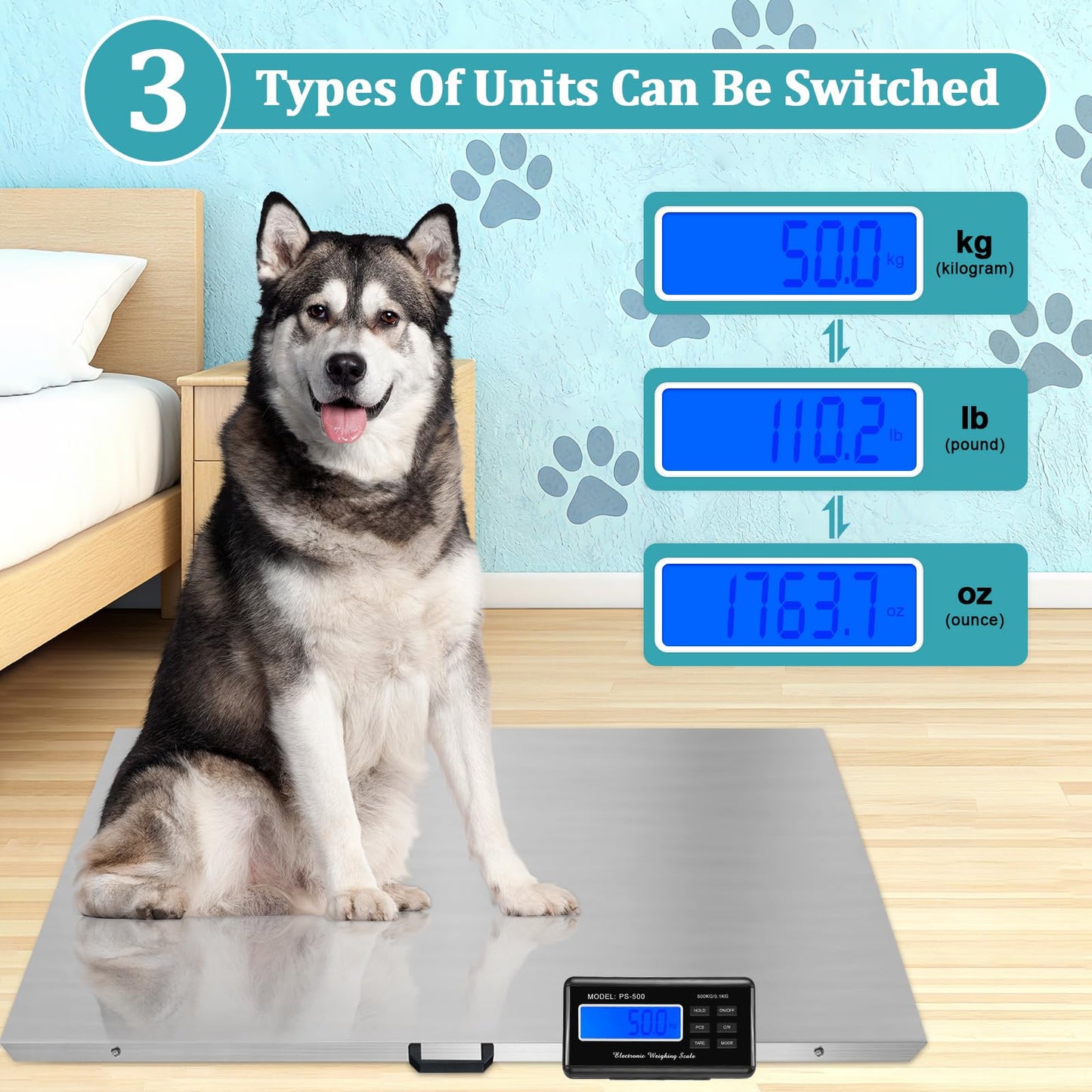 Enkreefi Dog Scale for Breed, Livestock Scale, Pet Scale for Dog, 1100lb x 0.2lb Animal Weight Scale, 3 Weighing Modes, LB, KG, OZ, 40.7" X 20.9" Platform Veterinary Scale for Sheep, Pig