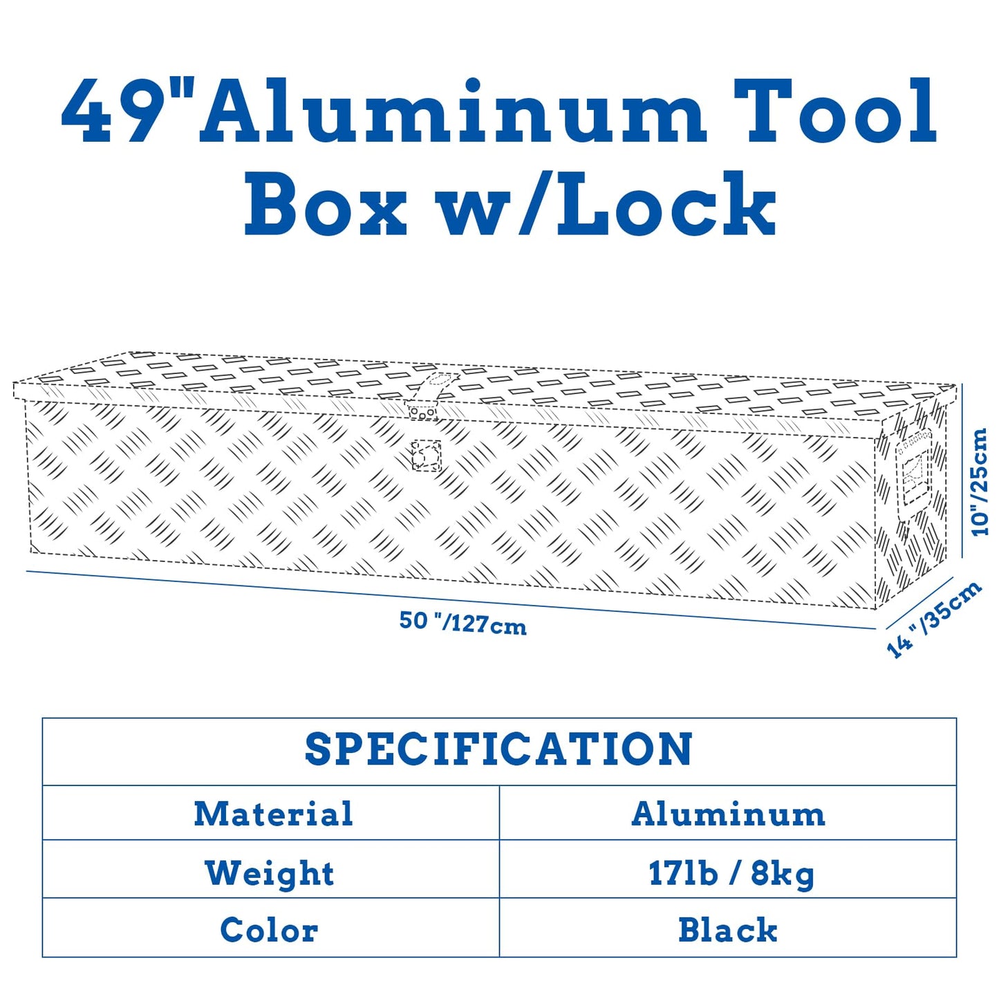 Parts-Diyer 49'' Truck Trailer Tool Box Utility Aluminum Truck Bed Storage Toolboxes Pickup Flatbed Underbody Organizer Lockable with Keys, Black