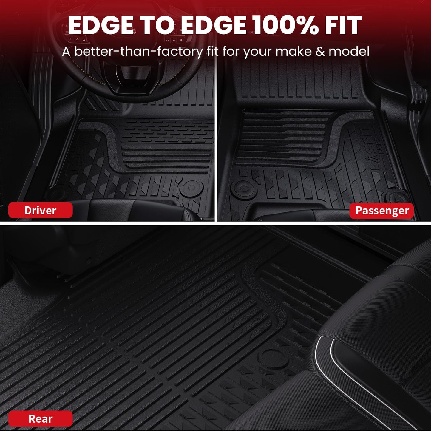 LASFIT Floor Mats for 2013-2018 Dodge Ram 1500 Quad Cab, 2019-2024 Dodge Ram 1500 Classic, Fit for Bucket Seat & Carpet Flooring, All Weather TPE Custom Fit Car Mats Floor Liners 1st & 2nd Row, Black