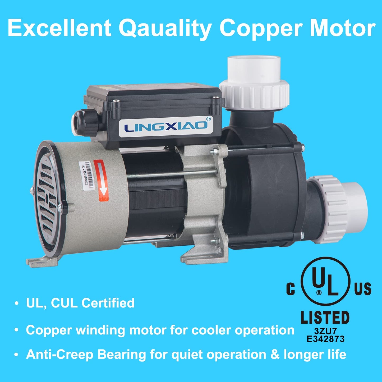 LINGXIAO 1.5HP Bath Pump & Hot Tub Bath Pump - LX Pump Motor 110V - 120V, 1.5" Port, Compatible with OEM models - (Model: WCH150)