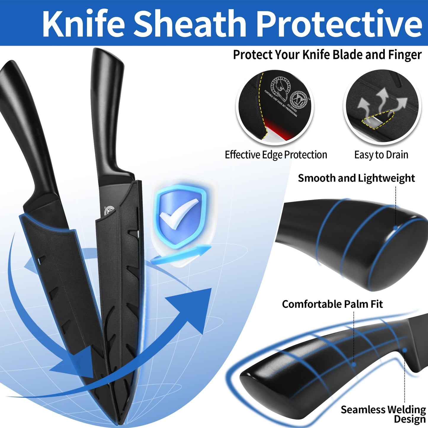 XYJ Professional Knife Sets for Master Chefs,Meat Cleaver Butcher for Camping,Chef Knife Set with Magnetic Knife Block,Bag,Stainless Steel Kitchen Knives Tools Kit