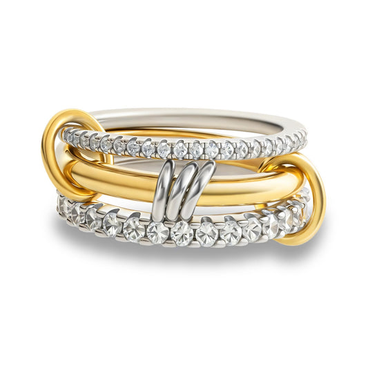 Gold Stackable Rings for Women Non Tarnish, 18k Gold Plated Cubic Zirconia Rings, Silver Gold Multi Ring Mixed Metals Stack Rings Set
