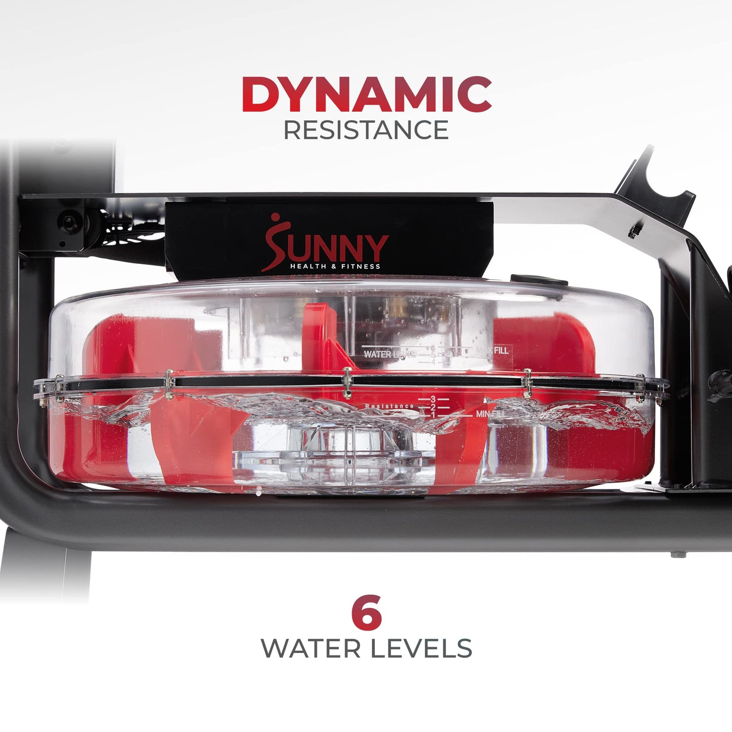 Sunny Health & Fitness Obsidian Surge Smart Water Rowing Machine with Dynamic Real-Time Resistance, Foldable Rower with Bluetooth Connectivity and Extra Long Slide- SF-RW522073