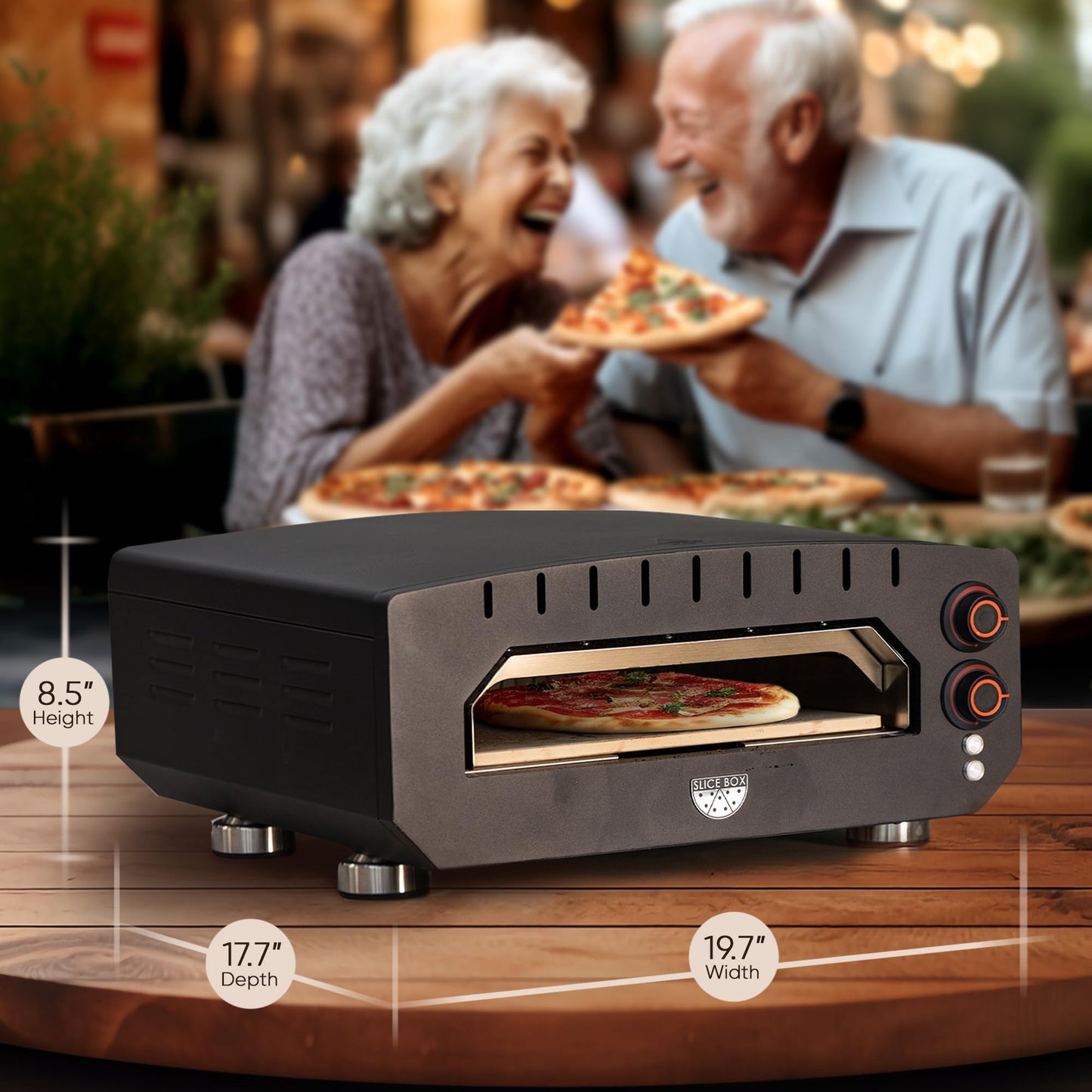 Aspect Living Slice Box Outdoor Electric Pizza Oven, Countertop Cooking, Heats Up to 750 Degrees, Digital Thermometer, Pizza Stone, and Pizza Peel Included, Perfect for Indoor and Outdoor Use - 64900