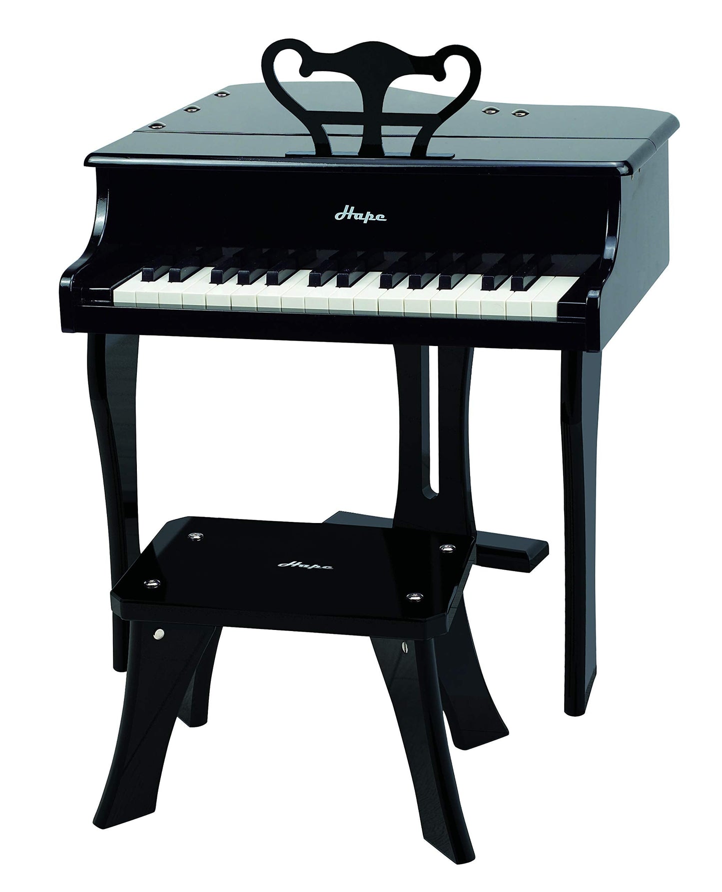 Hape Classic Grand Black Piano| Thirty Key Wooden Keyboard Musical Toy Set for Kids Age Year 3 and up