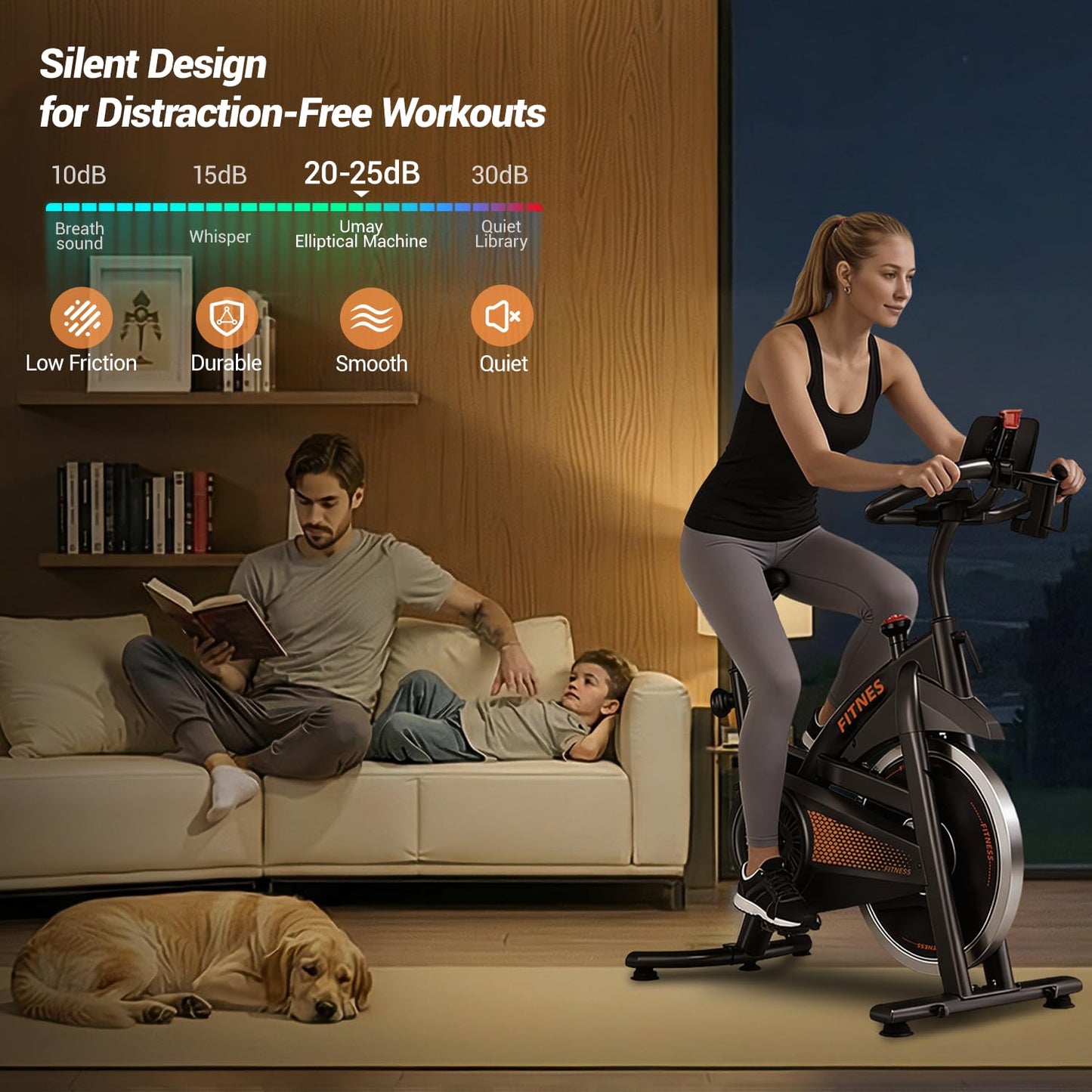UMAY Exercise Bike,Brake Pad Stationary Bike for Home with 0-100 Resistance & App, Silent Belt Drive Stationary Workout Bike for Home with Comfort Seat, Low Noise Indoor Cycling Bike with Heart Rate / Tablet & Bottle Holder, 300 LBS Capacity