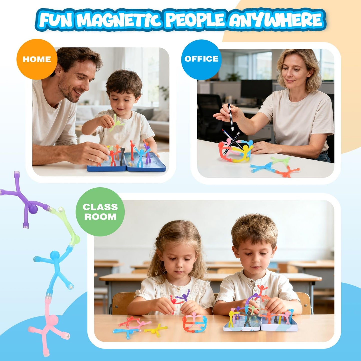 20Pcs Magnetic Travel Toys, Magnets Men for Kids with Metal Box, Airplane Car Travel Fidget Toys Portable Road Trip Activities Essential, Classroom Toys for Kids Birthday Stocking Stuffers Gifts