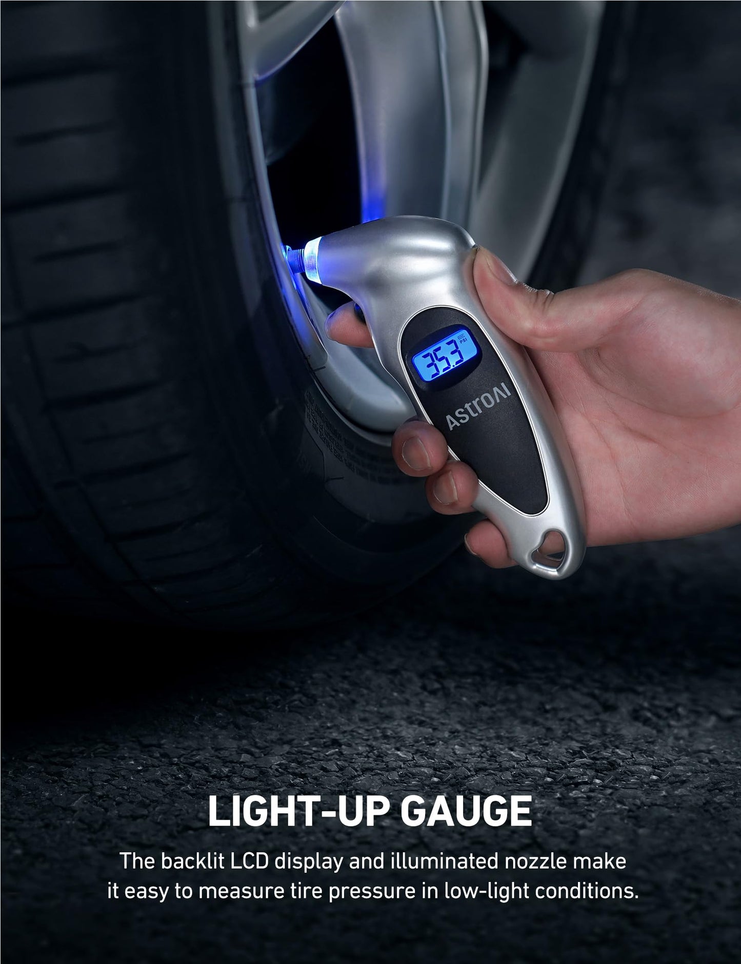 AstroAI Digital Tire Pressure Gauge 0-150PSI（Accurate in 0.1 Increments），4 Units for Car Truck Bicycle with Backlight LCD and Presta Valve Adaptor (1 Pack+4pack)