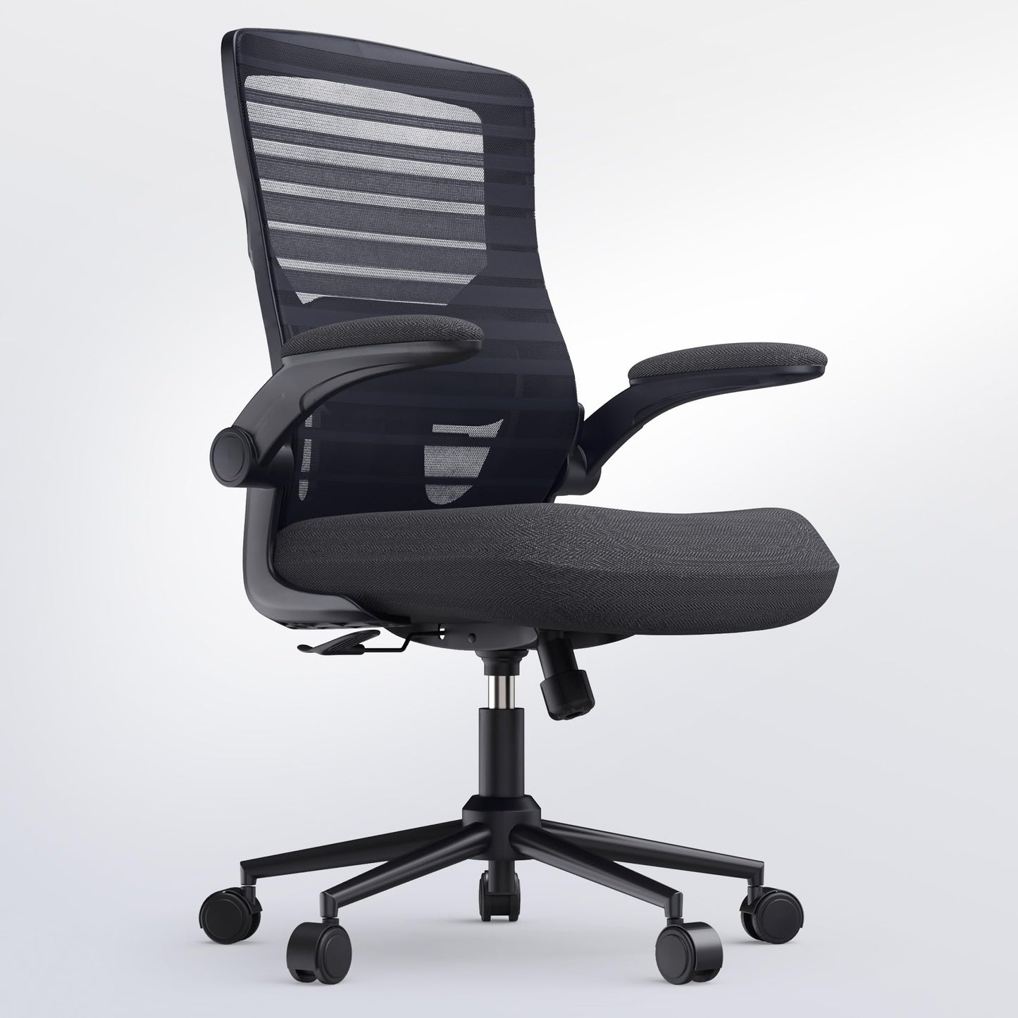 QLTPLUS Office Desk Chair for Long Hours & Lower Back Pain Relief – 4“ Thick Molded Foam Cushion, Enhanced Lumbar Support, Padded Flip-up Armrests, New Year Workspace Upgrade, Black