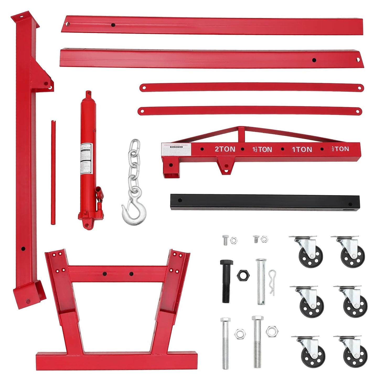 GarveeTech 2-Ton Folding Engine Hoist Cherry Picker 4400 Lb Capacity Hydraulic Shop Crane with Telescoping Boom 6 Caster Wheels for Automotive Repair Garage Use Includes Hitch and Storage Stand Red
