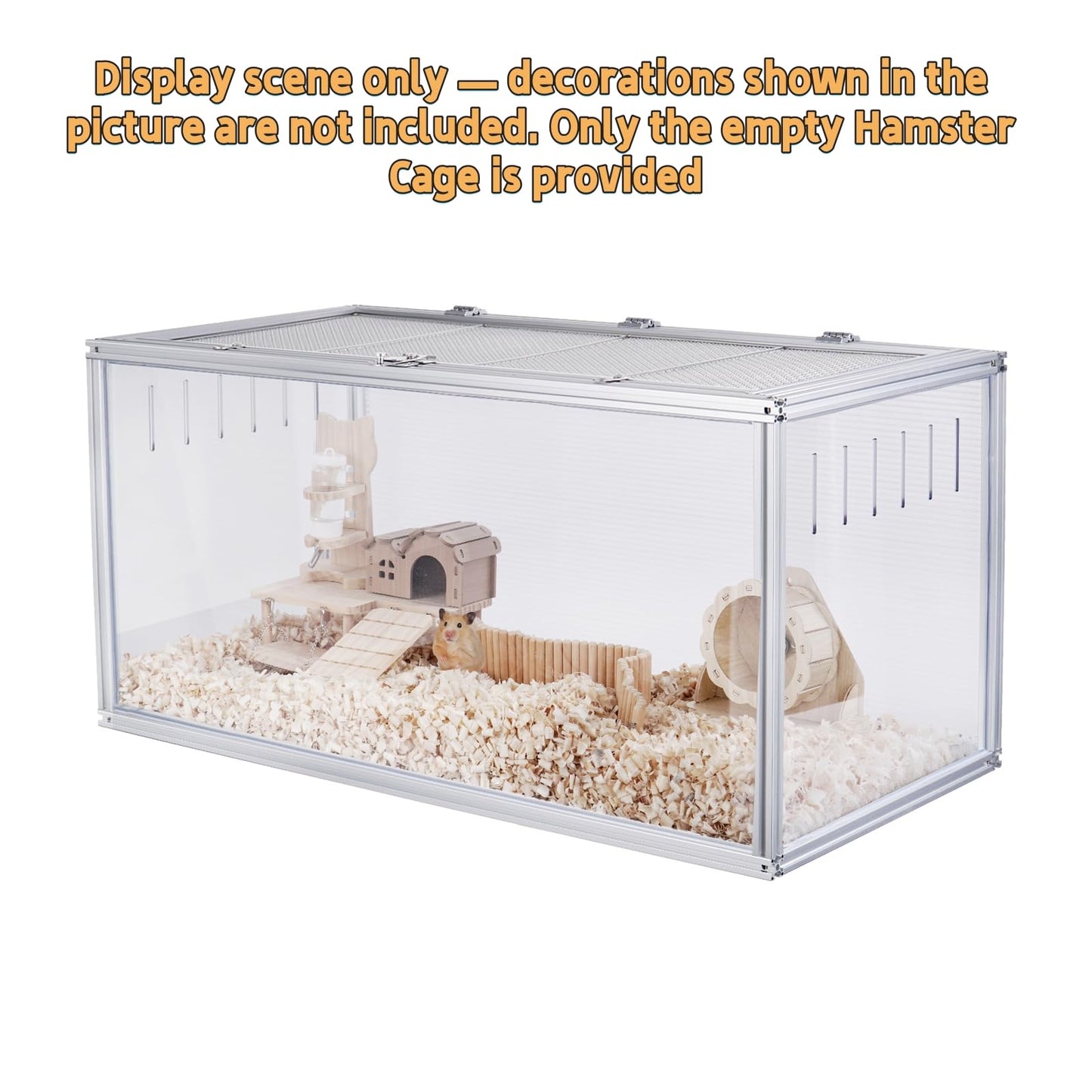 Jiwinner Large Hamster Cage, 32 x 16 x 16 in Chew-Proof Metal Frame, Clear Acrylic with Vent Holes, Hinged Top with Stainless-Steel Mesh — Hamster Enclosure