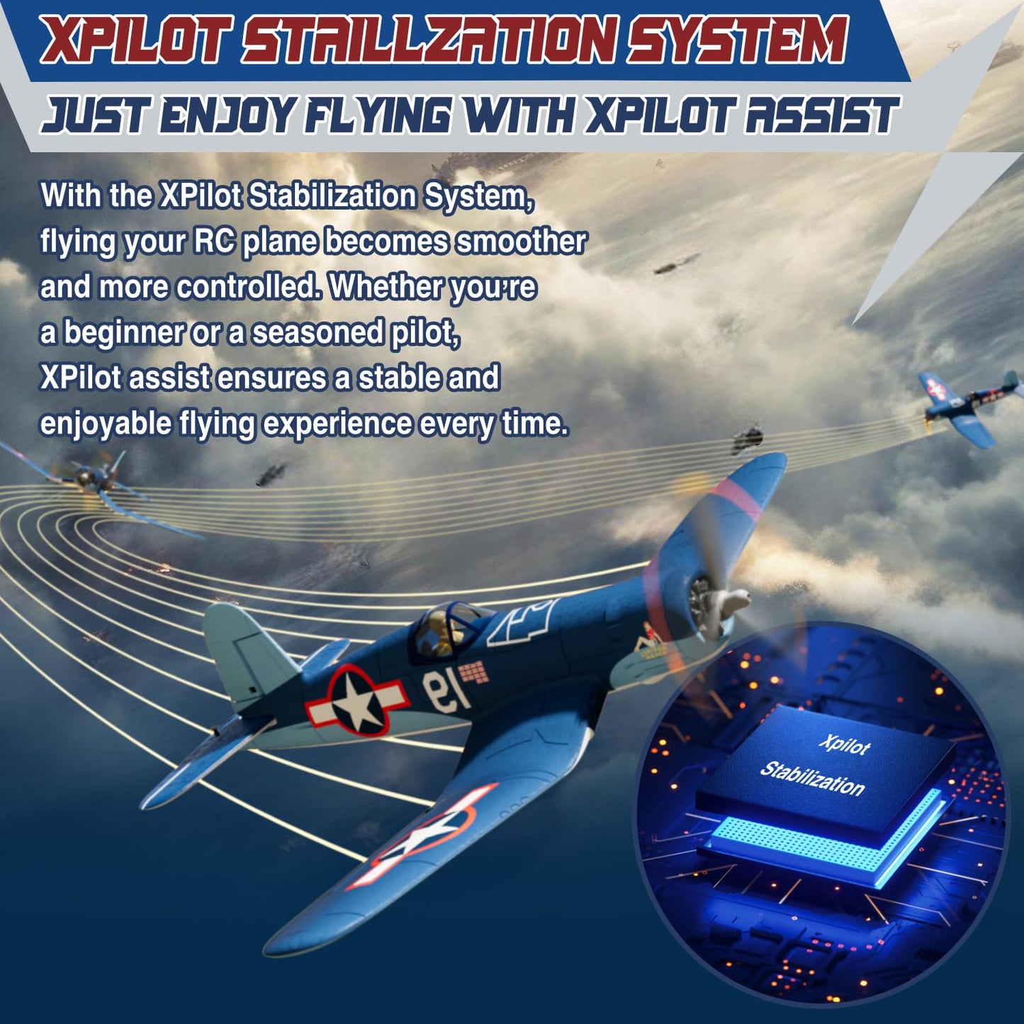 LEAMBE Brushless 4 Channel RC Plane F4U Corsair 500mm Remote Control Airplane Fighter RTF with 6-Axis Gyro, 3 Modes & Aerobatics for Beginners & Adults