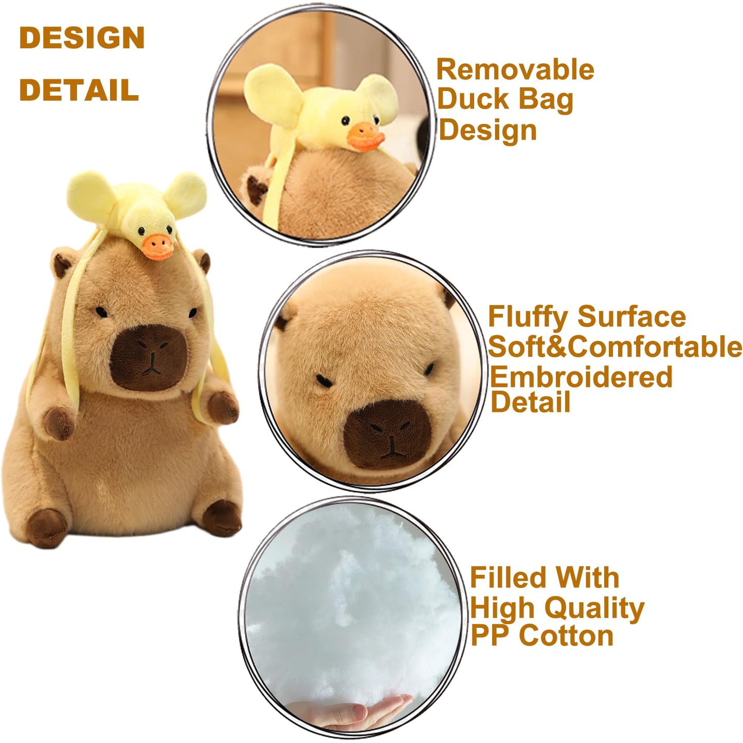 GOOC 9 Inch Soft Capybara with Removable Duck Bag Stuffed Animals Capybara Plush Toys Fluffy Plushies Fuzzy Doll Gift for Kids and Lovers in Birthday, Valentine's Day