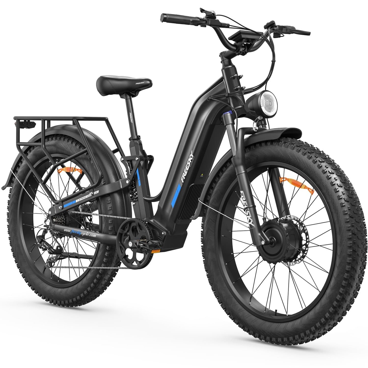 FREESKY Dual Motor Electric Bike for Adults 3500W Fast Ebike 105Miles Long Range 48V 25A Electric Mountain Bike 34MPH Dirt E Bike 26'' Fat Tire Full Suspension Electric Bicycle for Women/Man Black