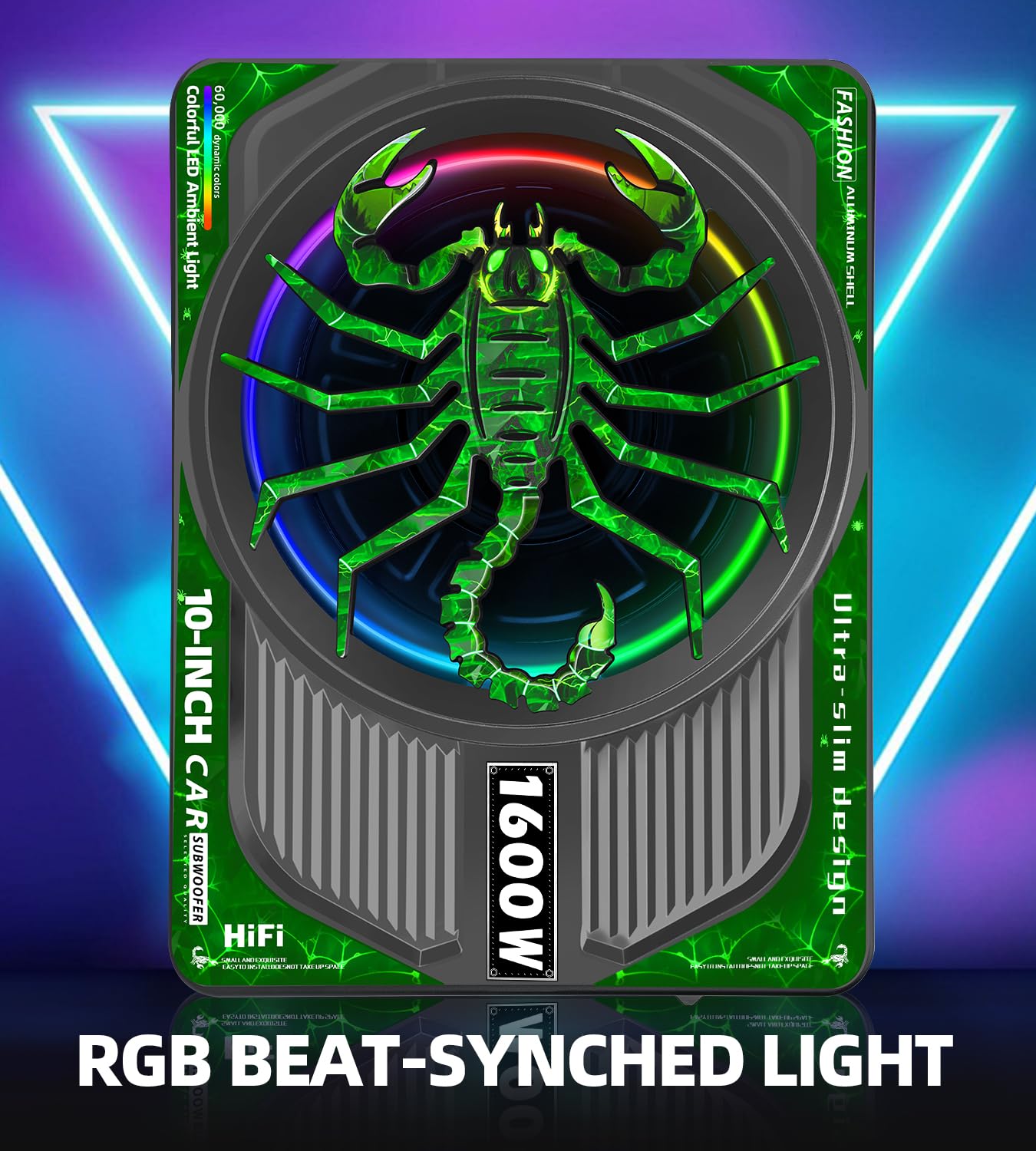 SUBPULSIX 1600W Slim Underseat Car Subwoofer and Amp Package, Powered Under Seat Subwoofer with Built-in Class D Amplifier, Subsonic Deep Bass, DSP Noise Reduction, RGB Beat Light, for Truck SUV Car