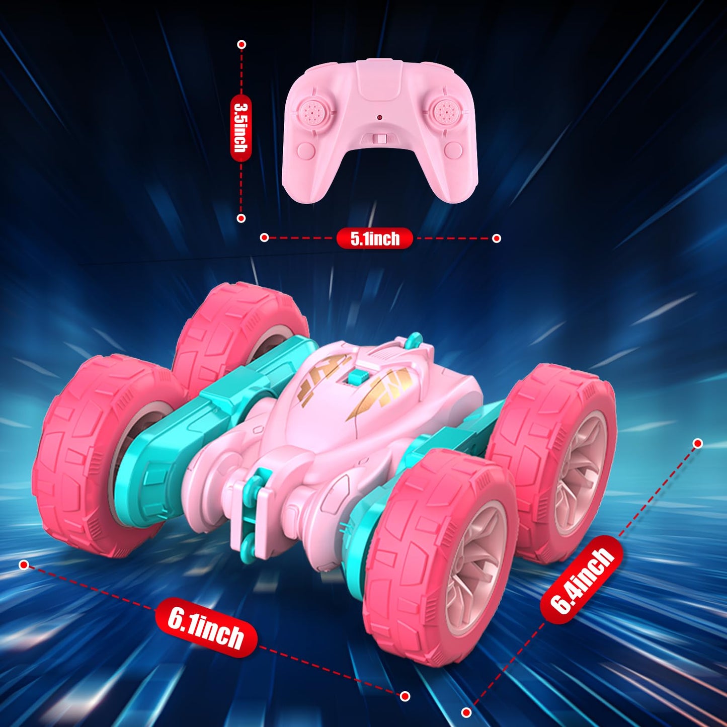 RacingFun Pink Remote Control Car for Girls，2.4 Ghz Double Sided RC Cars 360° Rotating Remote Control Crawler with USB-C Easy Charging Car Toys for 4 5 6 7 8 9 10 Girls Birthday Gift Grandkids