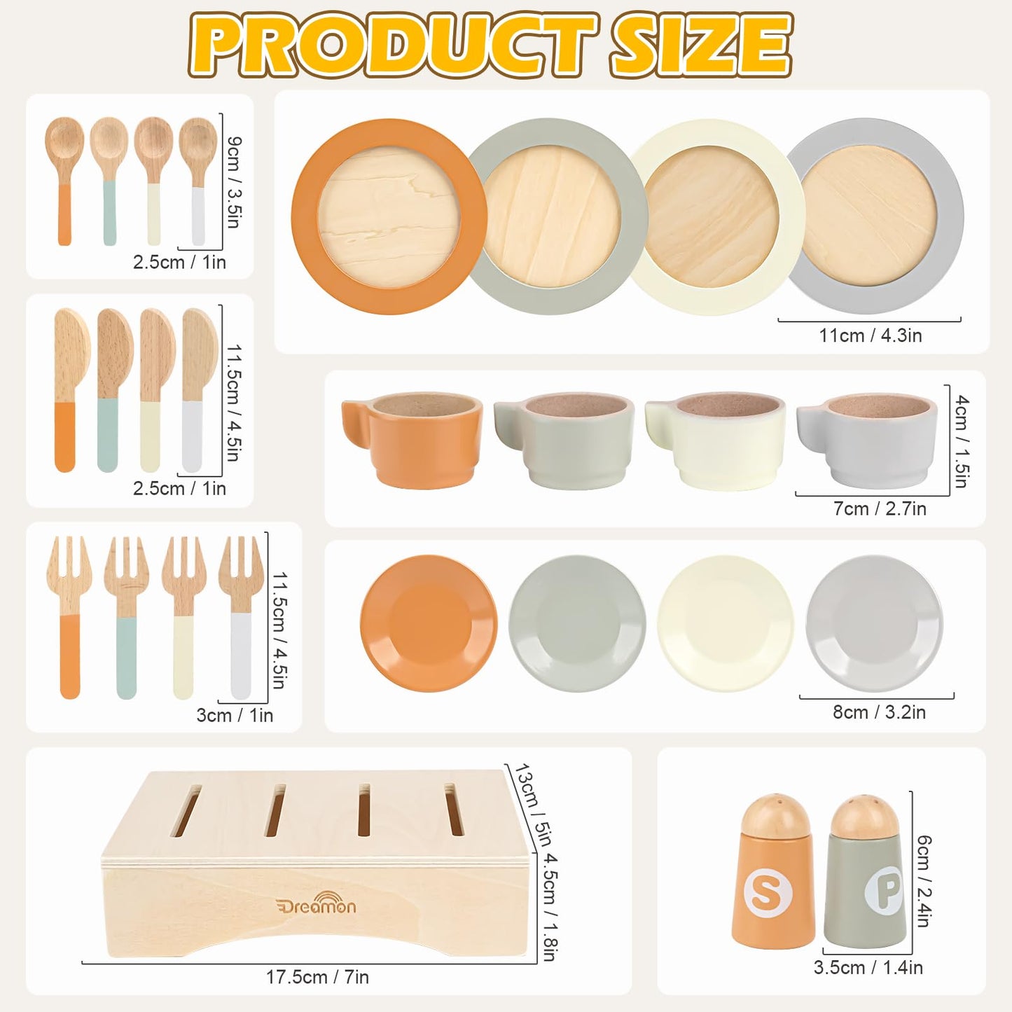 Wooden Play Dishes and Plates for Kids Kitchen Set, 27 PCS Wooden Play Kitchen Accessories, Kitchen Toy for Toddlers Boys Girls 3 4 5 6