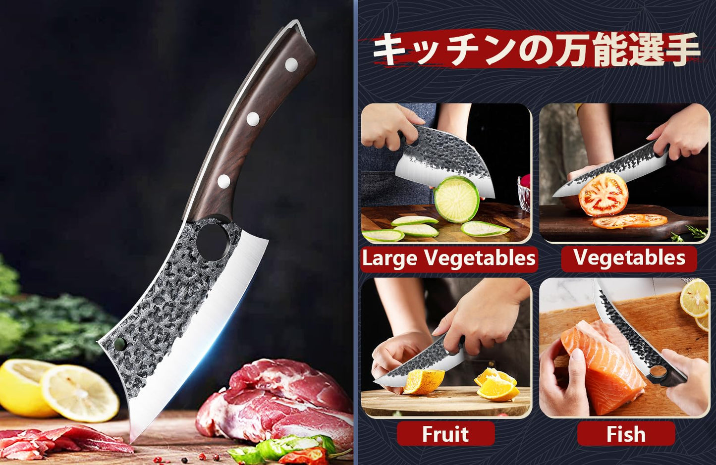 Serbian Chef Knife Set, Gift for Dad, Hand Forged Knife Set with Bag, Full Tang Kitchen Knife Set with High Carbon Steel, Meat Cleaver Butcher Boning Knife for Brisket Trimming