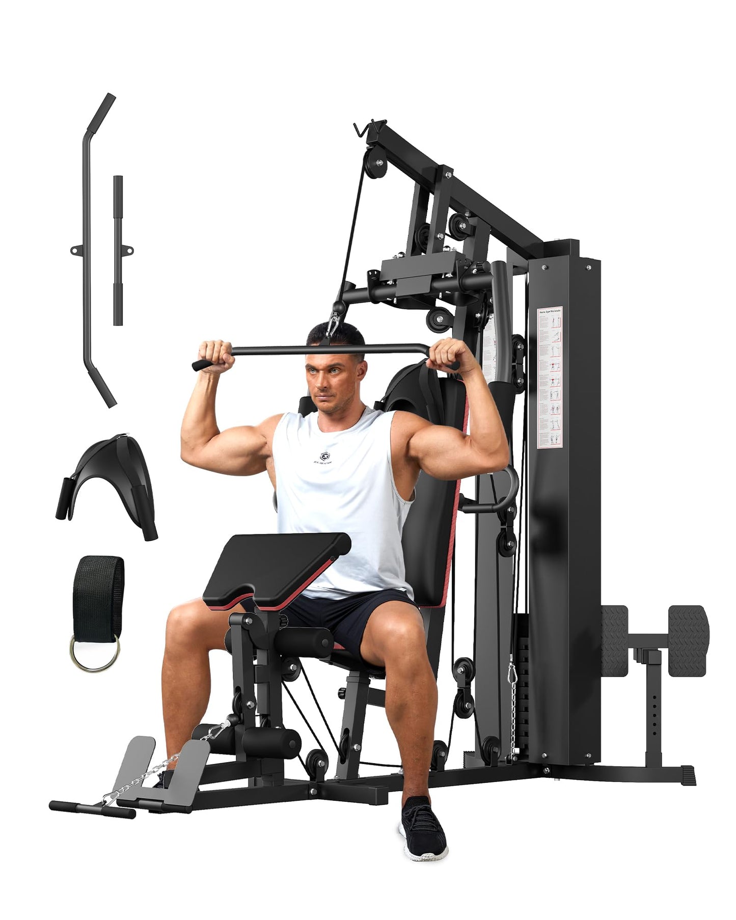 GarveeLife Home Gym Equipment Machine, Full Body Workout Machine with 150 LBS Weight Stack, Multifunctional All in One Exercise Station with Preacher Curl Pad, Leg Developer for Strength Training