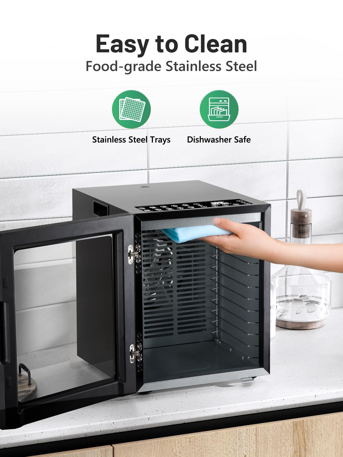 Food Dehydrator for Jerky, 12 Stainless Steel Trays, 10 Presets, 165℉ Temperature Control, 48H Timer, 850W Dryer Machine for Dog Treats, Herb, Veggies, Meat, Fruit