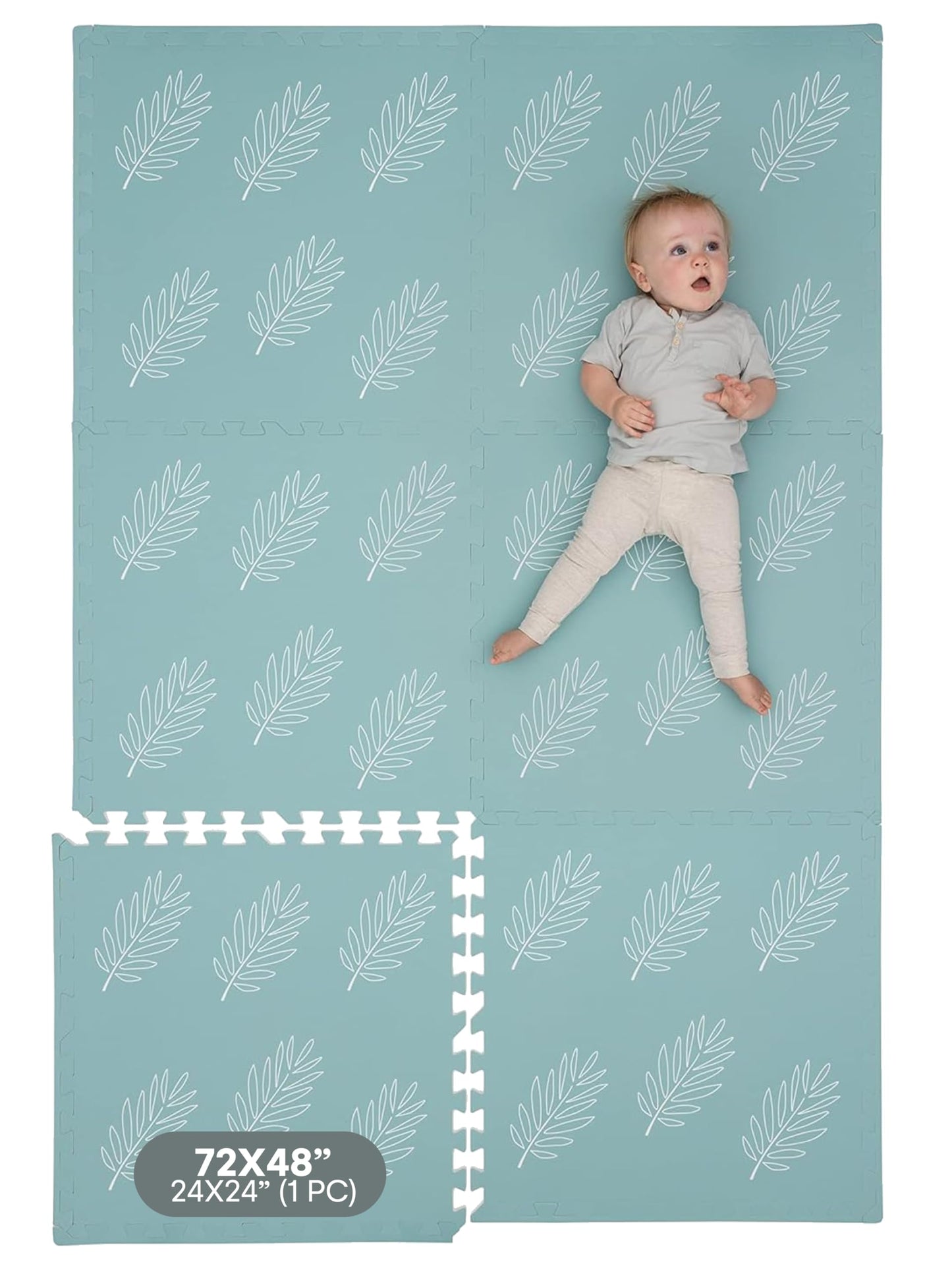 Childlike Behavior Baby Play Mat - Extra Large, Foam Play Mat with Soft Interlocking Floor Tiles 72x48 Inches - Baby Floormat for Infants, Toddlers and Kids (Leaves)