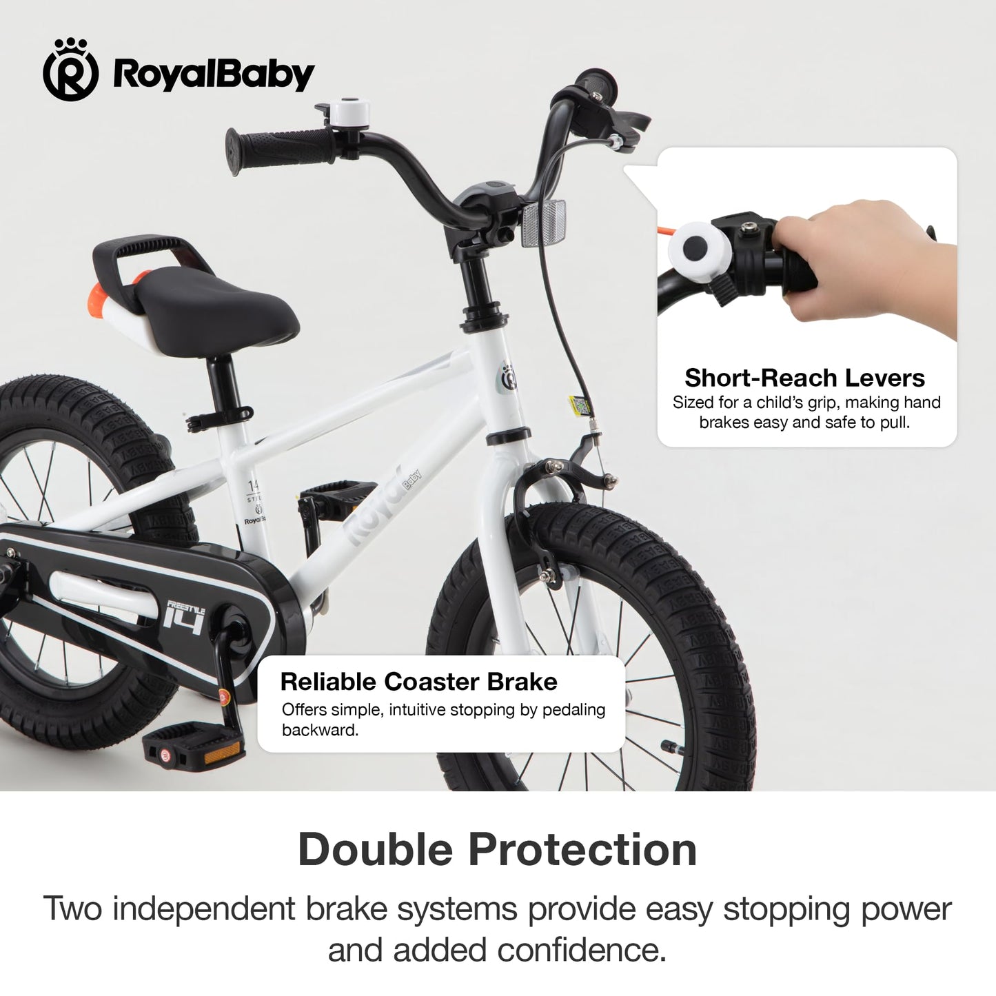 RoyalBaby Freestyle Kids Bike 14 Inch Childrens Bicycle with Training Wheels Toddlers Boys Girls Beginners Ages 3-5 Years, White
