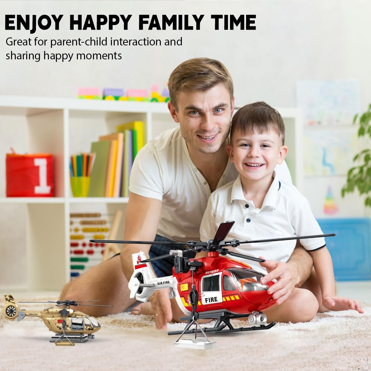 Big Helicopter Toy for Kids Ages 3 4 5 6 7 - Police, Firefighter, EMS & Military Toy Choppers with Spinning Propellers, Hanging Basket, Lights & Sounds - Birthday Party Favors for Boys and Girls