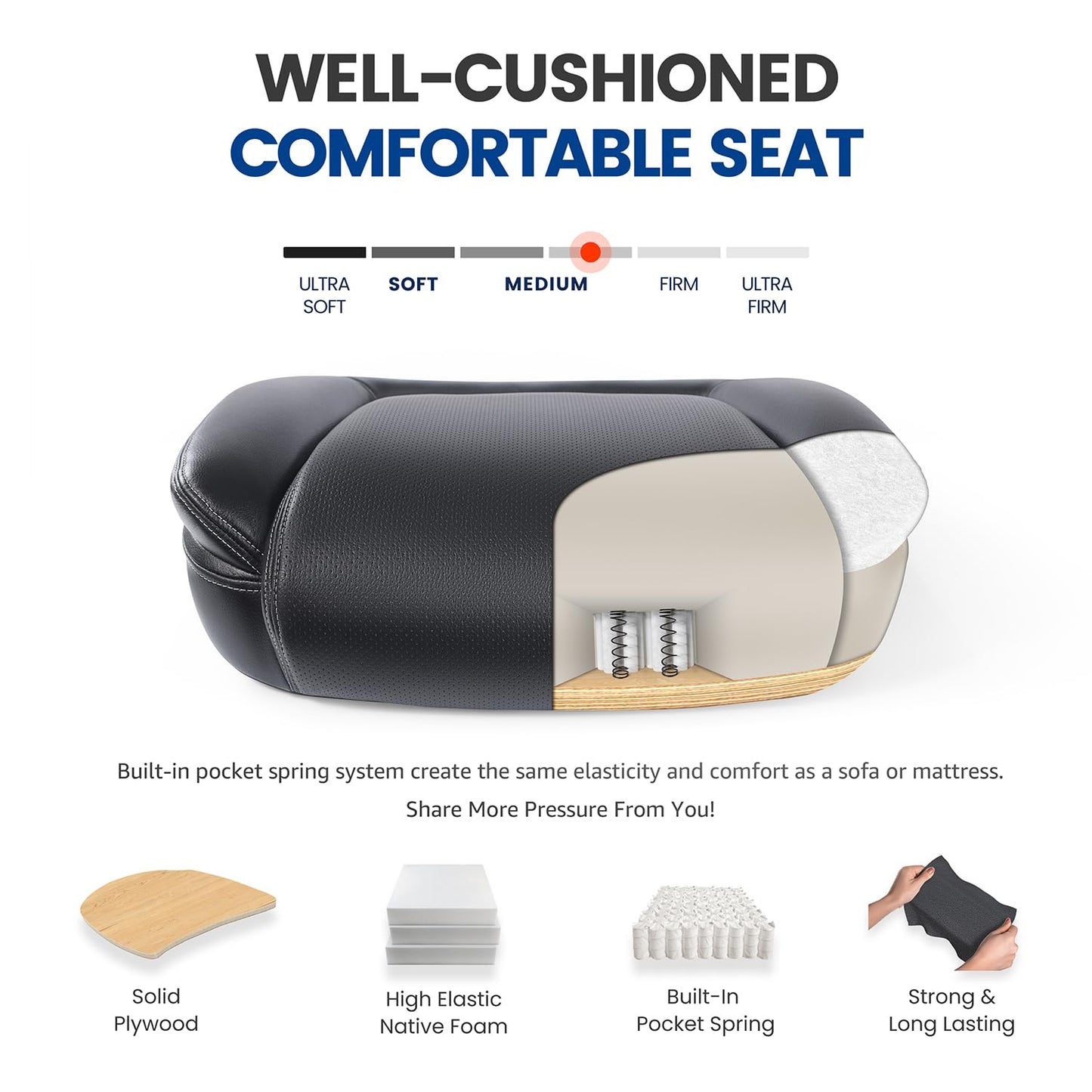 Ergonomic Heavy Duty Mid-Back Padded Bonded Leather Padded Adjustable-Height/Tilt Office Chair, Comfortable Swivel Computer Desk Task Office Stool with Functional Arms, Design for Sedentariness, Black