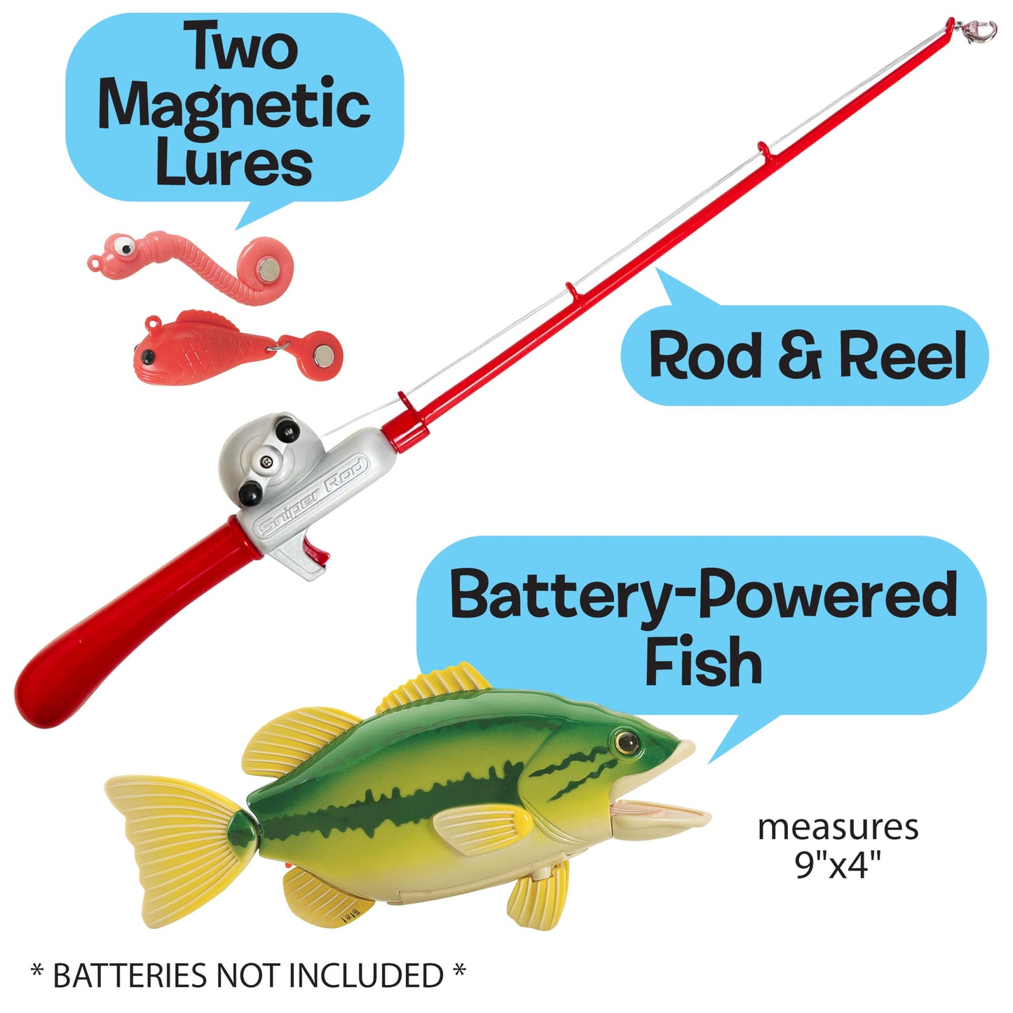 Small World Toys Kids Fishing Game, Catch of The Day Bass Magnetic Fishing Toy for Kids Ages 3+, Includes Toddler Fishing Pole and 1 Fish, Water Fish Toys for Kids, Bath Toy Pools & Tubs