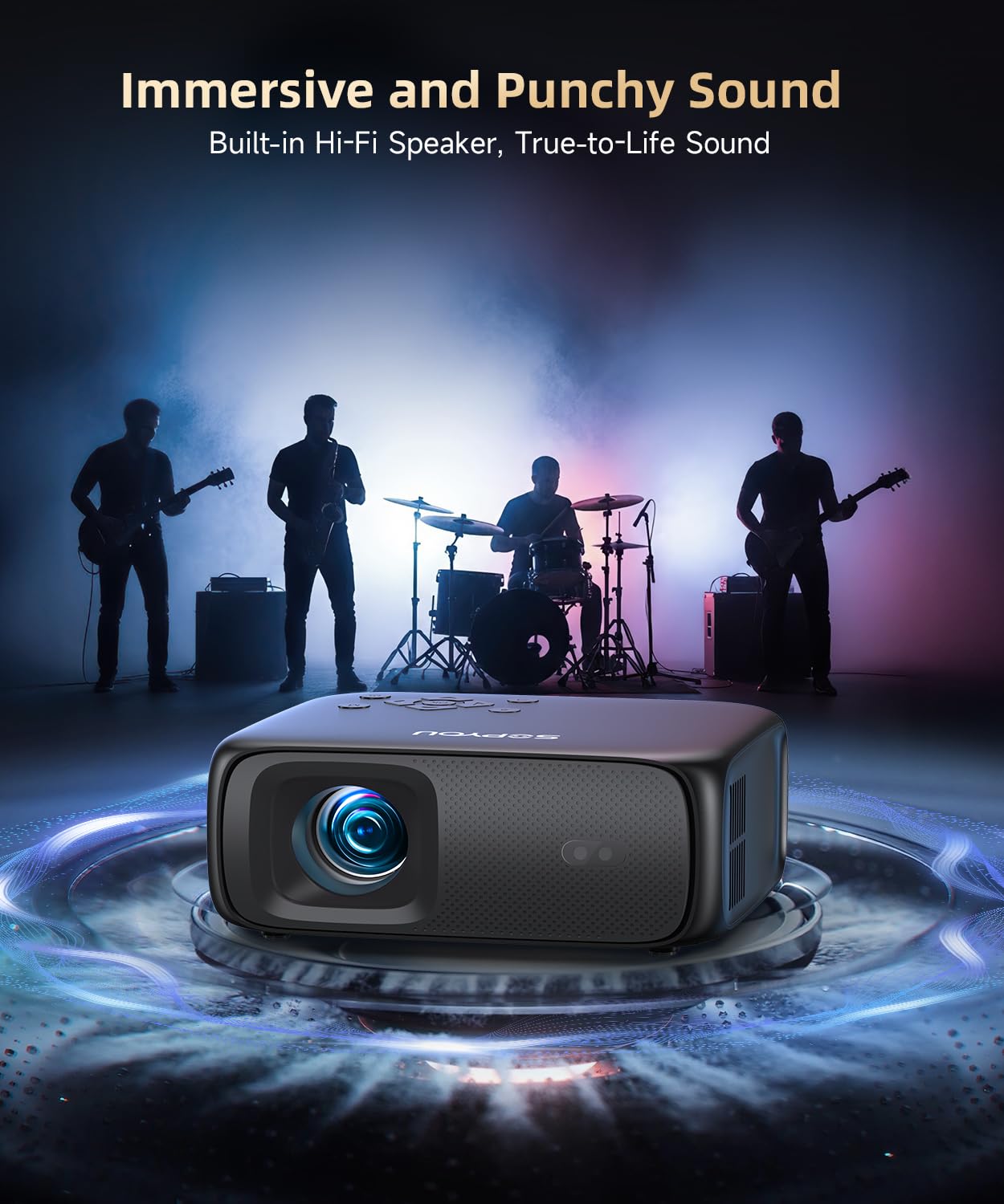 [1500ANSI/ Google TV] Smart Projector with WiFi and Bluetooth, SOPYOU Portable Outdoor Projector 4K Support, Auto Focus & Keystone, Built-in Apps, Indoor Home Theater with 360° Rotatable Stand