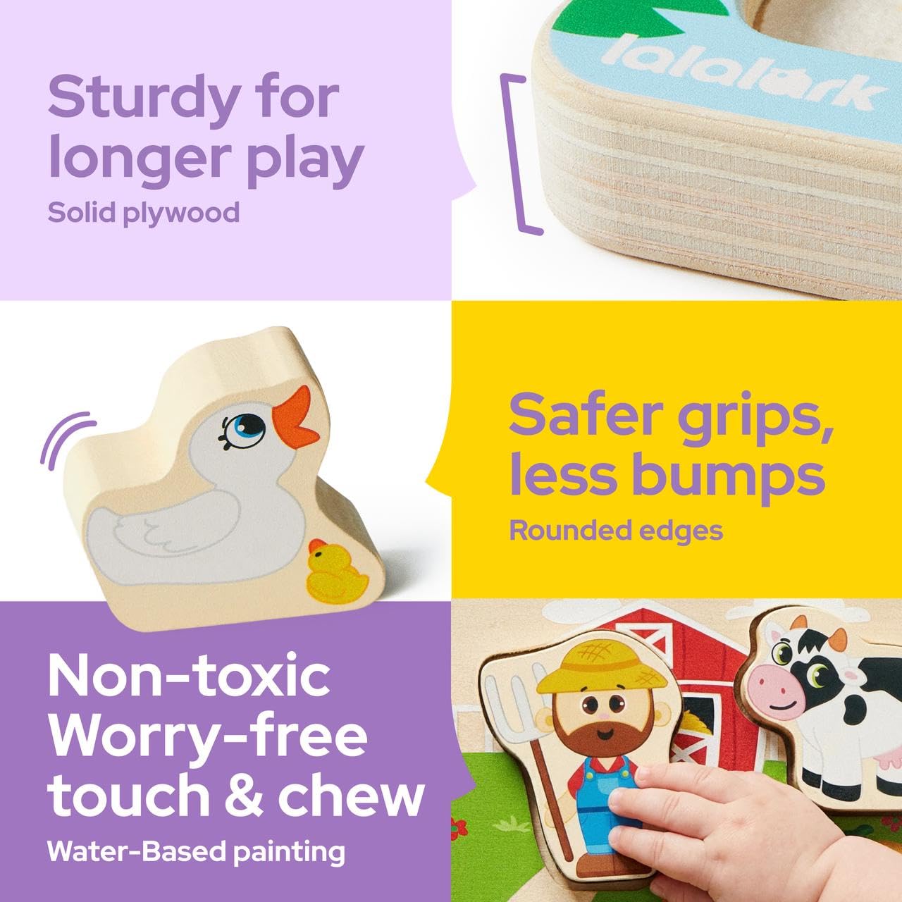 lalalark Musical Wooden Puzzles Toys, Tactile & Sound Farm Animal Toys for Baby 2-4, Montessori Educational Block Puzzles, Learning Toddler Kids Birthday Valentine Easter Gifts for Boys Girls