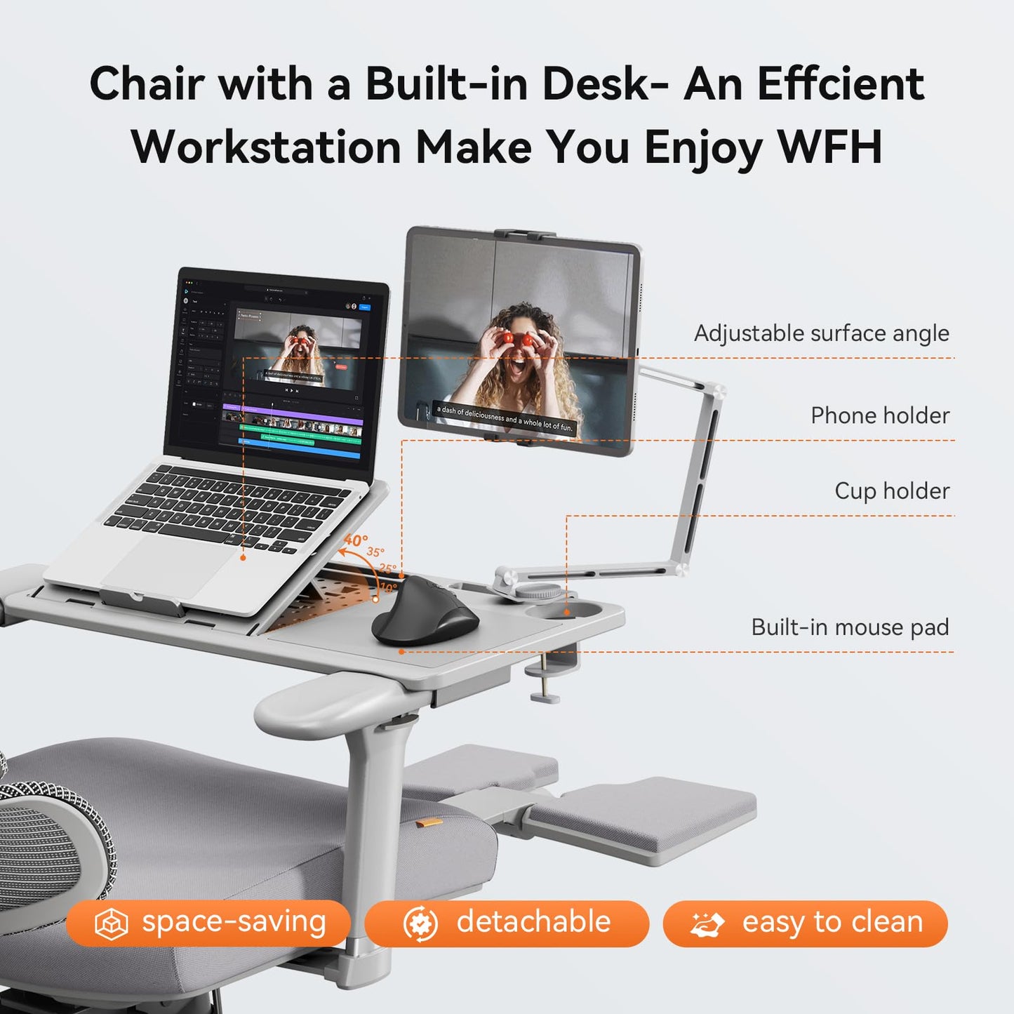 Newtral Office Chair Ergonomic - Home Office Desk Chair, Back Pain Chair with Auto-Following Lumbar Support, 4D Armrest, Seat Depth and Height Adjustable