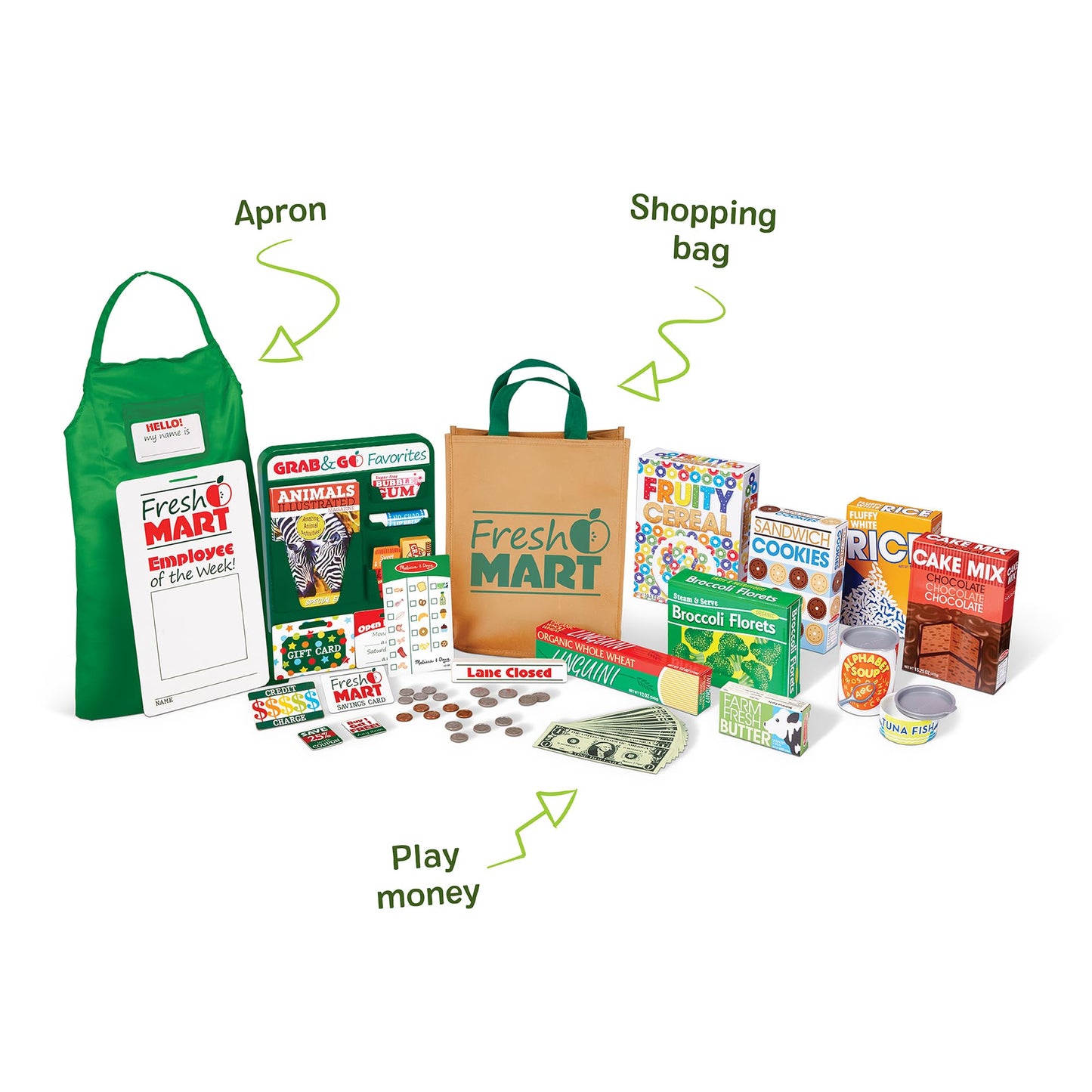 Melissa & Doug Fresh Mart Companion Set, Grocery Store Pretend Play Toys, Toy Kitchen Accessories & Play Food, Preschool Learning Toys for Girls & Boys 3+