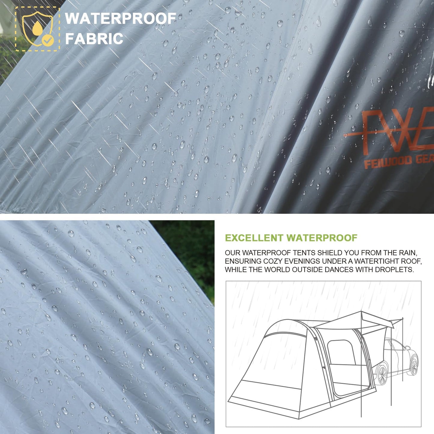 FEIWOOD GEAR Inflatable SUV Tent for Camping, Waterproof Car SUV Tent for 4-6 Person Camping Easy Set Up Inflatable with 4pc Aluminum Support Pole, Inflatable Pump