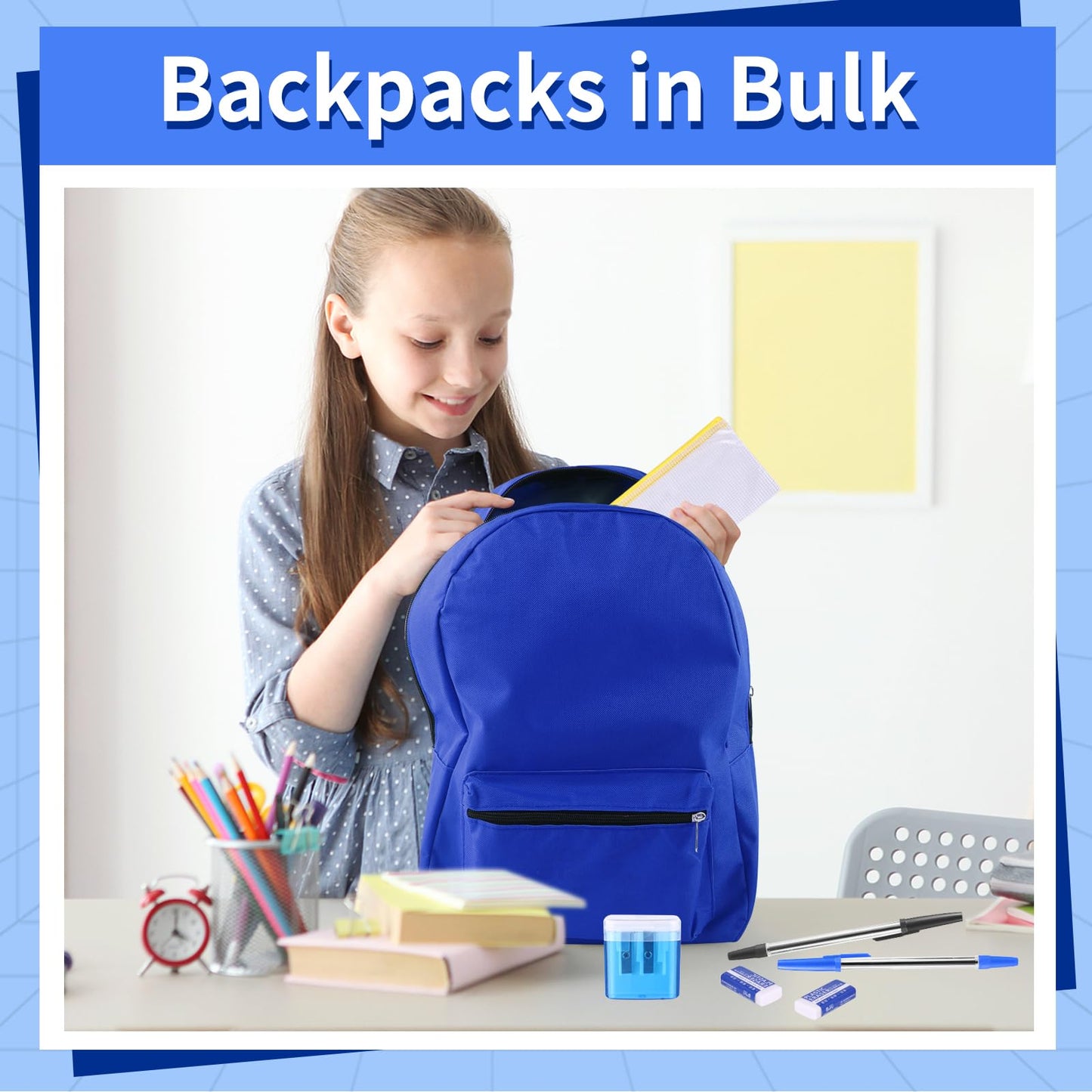 Quuhooki 12 Set Bulk Backpacks with School Supply Kit 17 Inch Book Bags in Bulk and Back to School Supplies Stationery Kit for Kids Boy