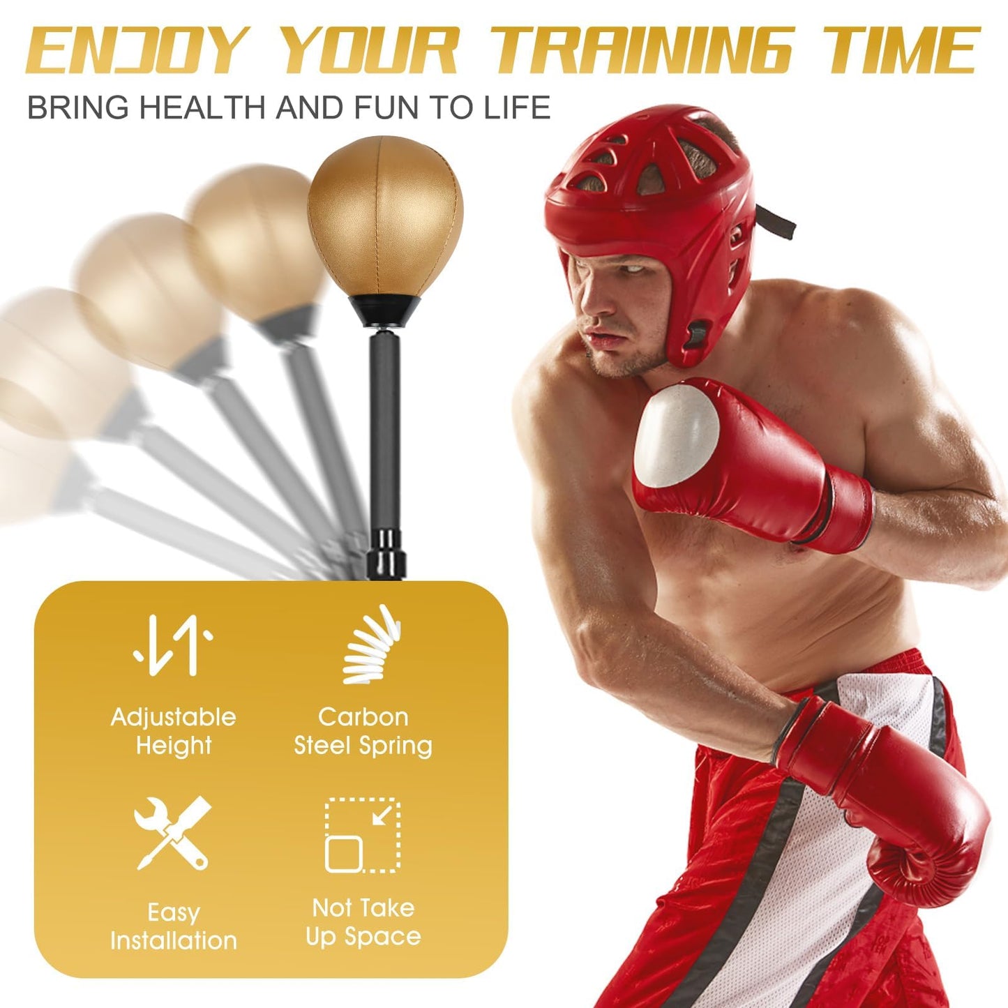 Reflex Bag Adjustable Height Speed Bag Punching Bag Free Standing Boxing Bag Reinforced Spring Strong Durable Relief Stress Ball
