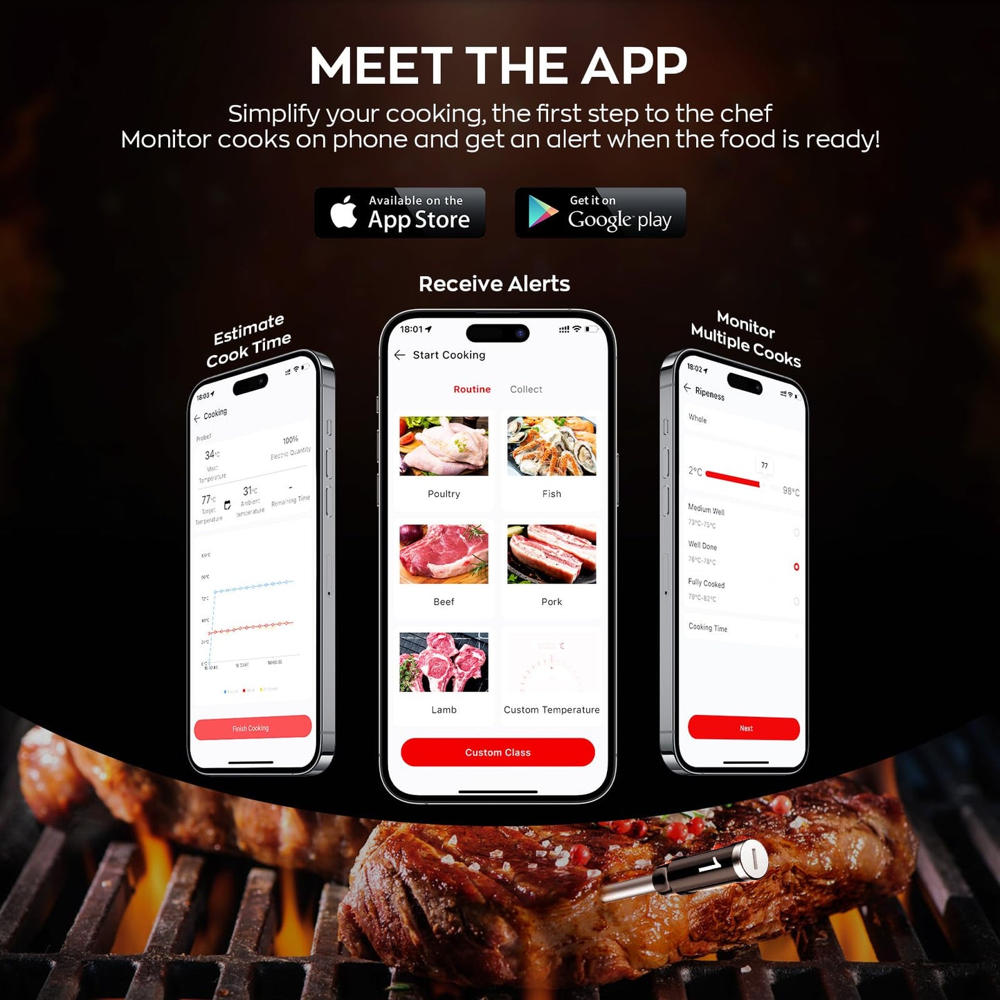 Smart Wireless Meat Thermometer with Dual Probes, Bluetooth & WiFi Combo, High Precision & Fast Response for BBQ, Grill, Smoker, Oven, Air Fryer