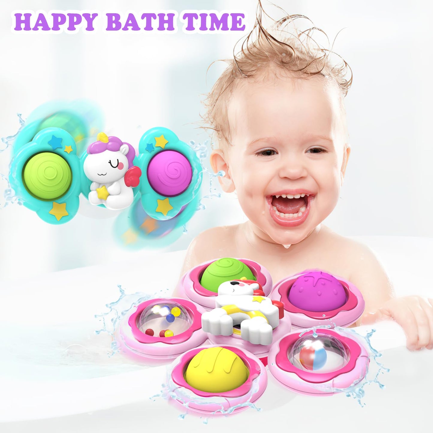 3PCS Suction Cup Spinner Toys for 1 Year Old Girls Boys, Baby Bath Toys,Spinners for Kids Sensory Toys for Toddlers 1-3,Toddler Girl Birthday Gifts
