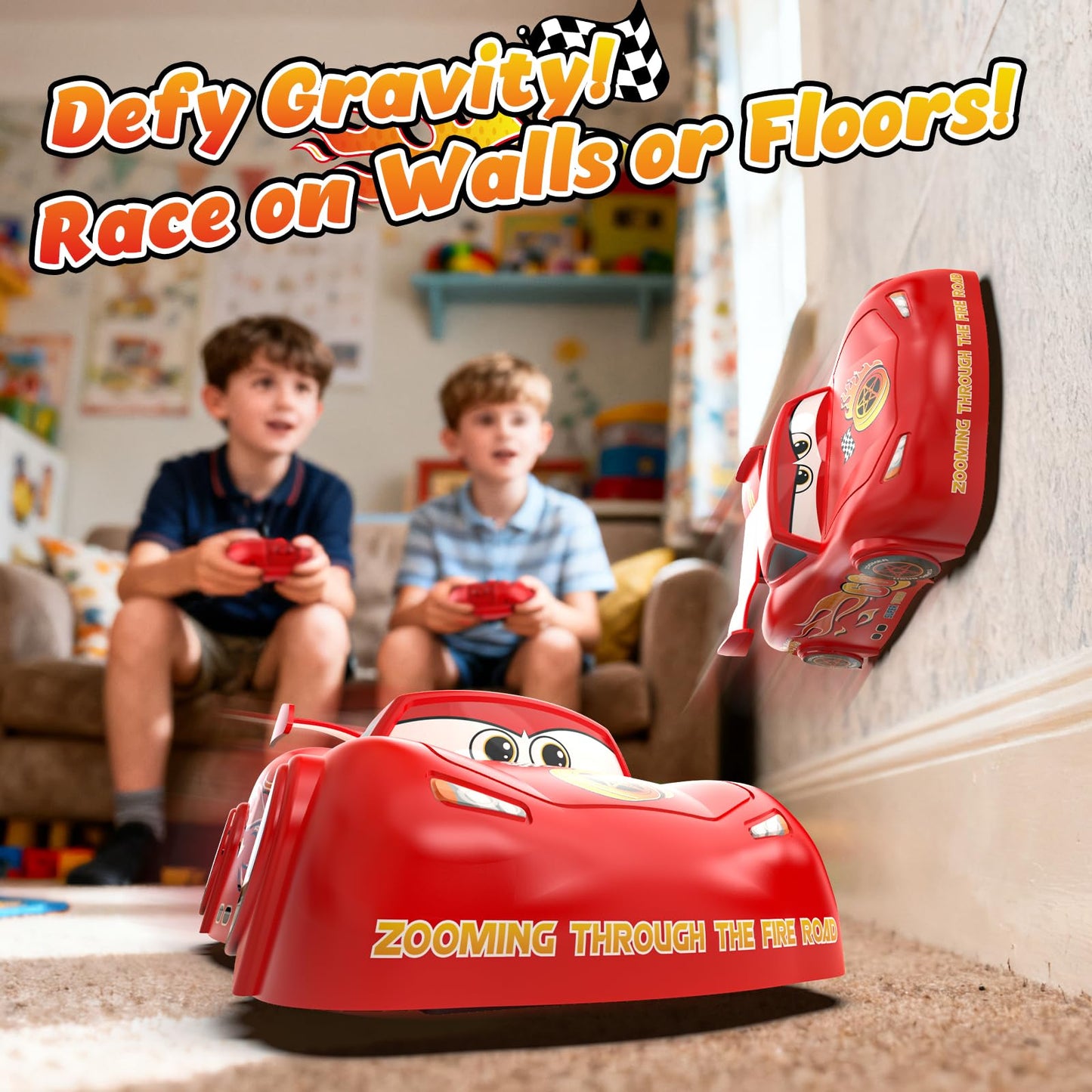 JOI MEW Wall Climbing RC Car Toy with Expression Stickers, 360° Rotating Remote Control Stunt Car, Rechargeable Toy Car for Kids Boys Girls Ages 3-12 Indoor Gift